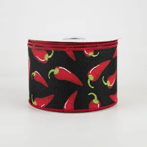 2.5" Chili Peppers Ribbon: Black (10 Yards)
