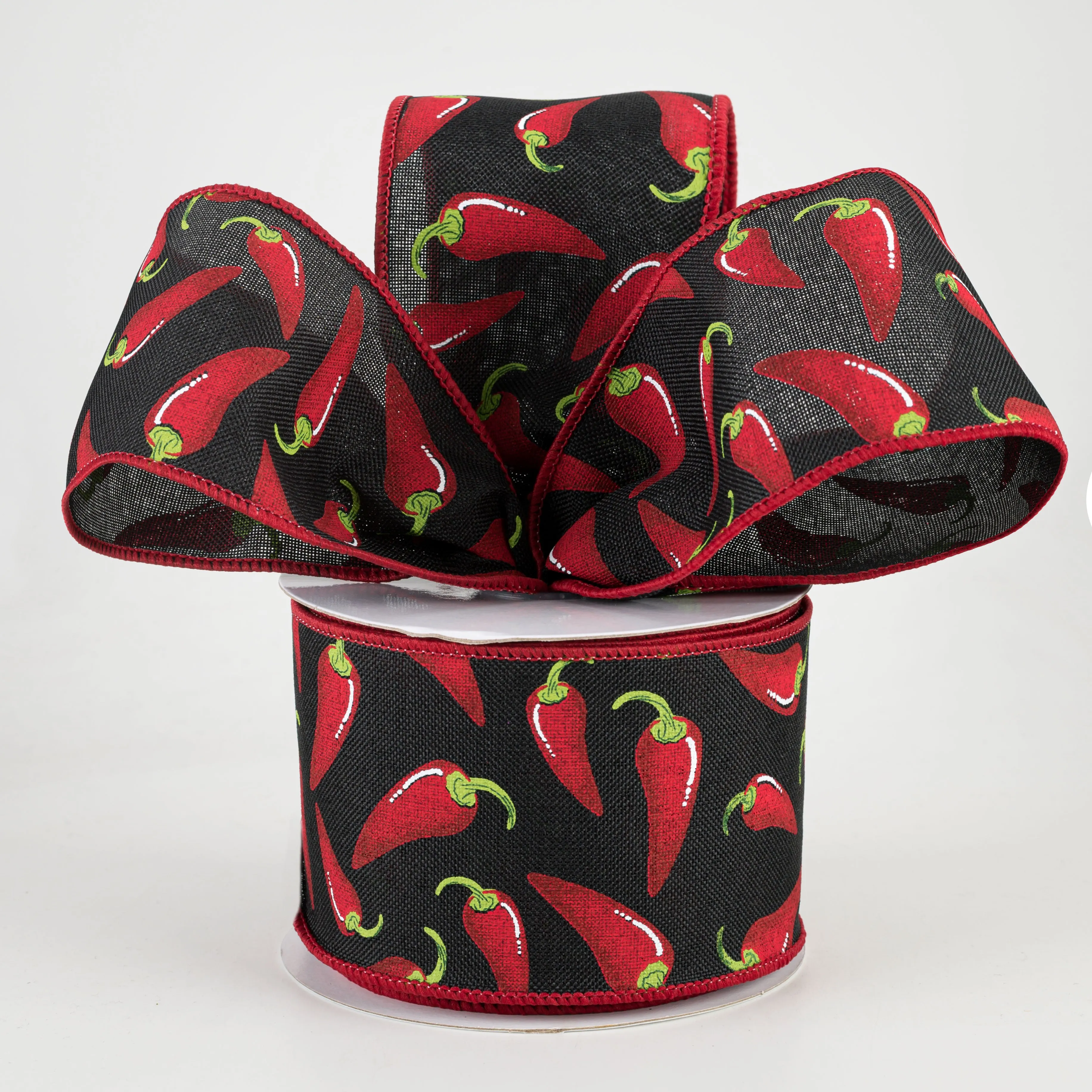 2.5" Chili Peppers Ribbon: Black (10 Yards)
