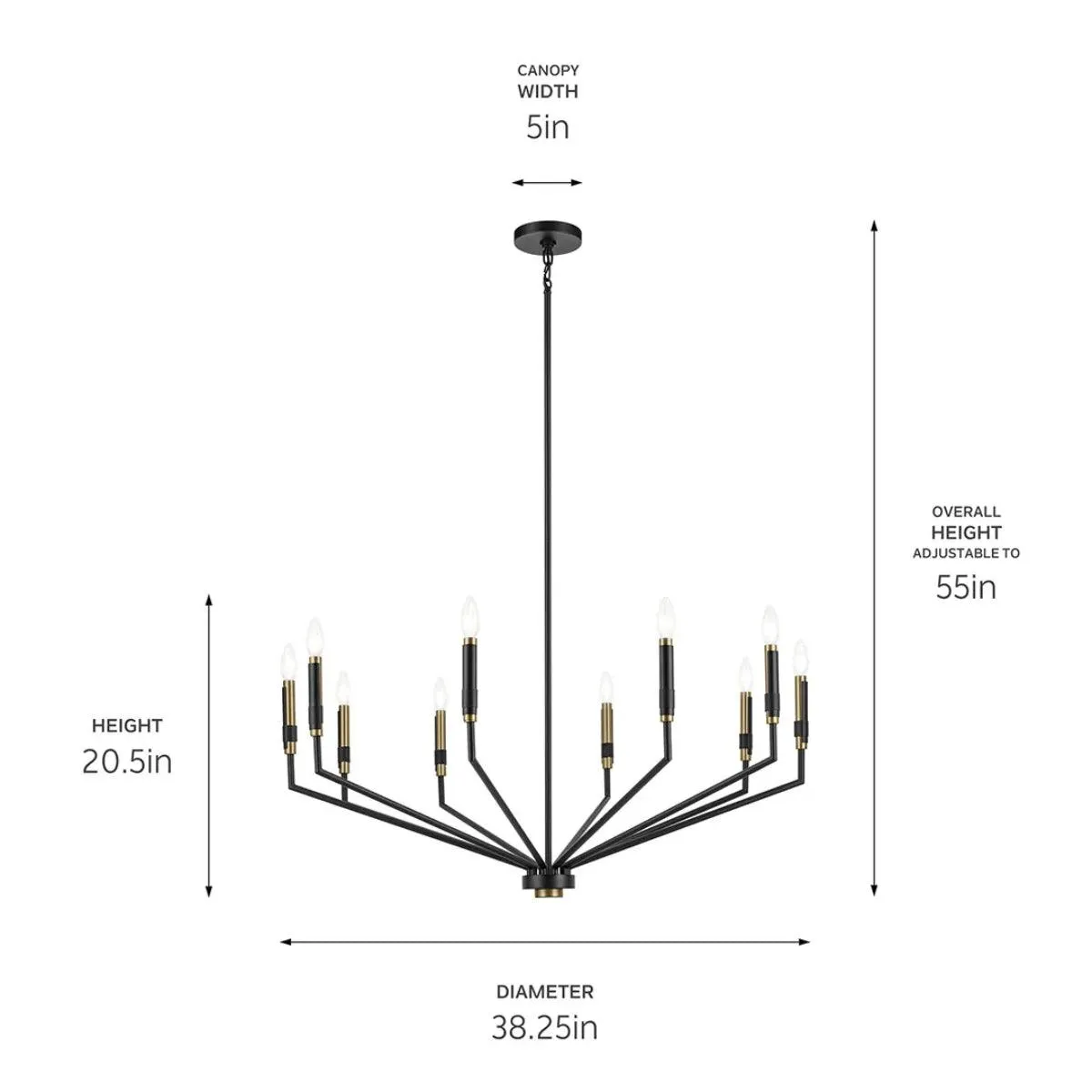 Armand 38" Armand 10-Light Chandelier 1-Tier, Black and bronze Finish