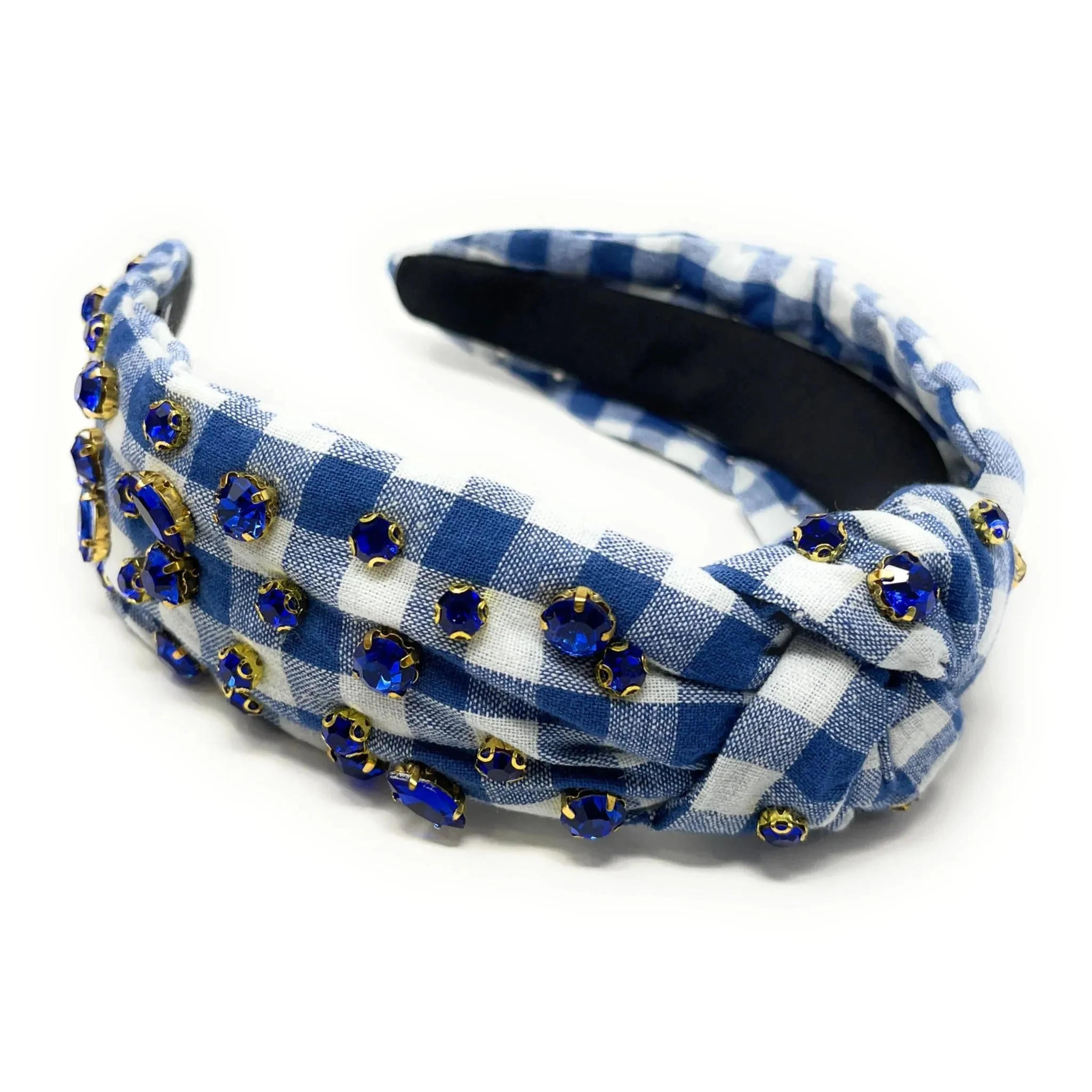 Blue Gingham Jeweled Headband