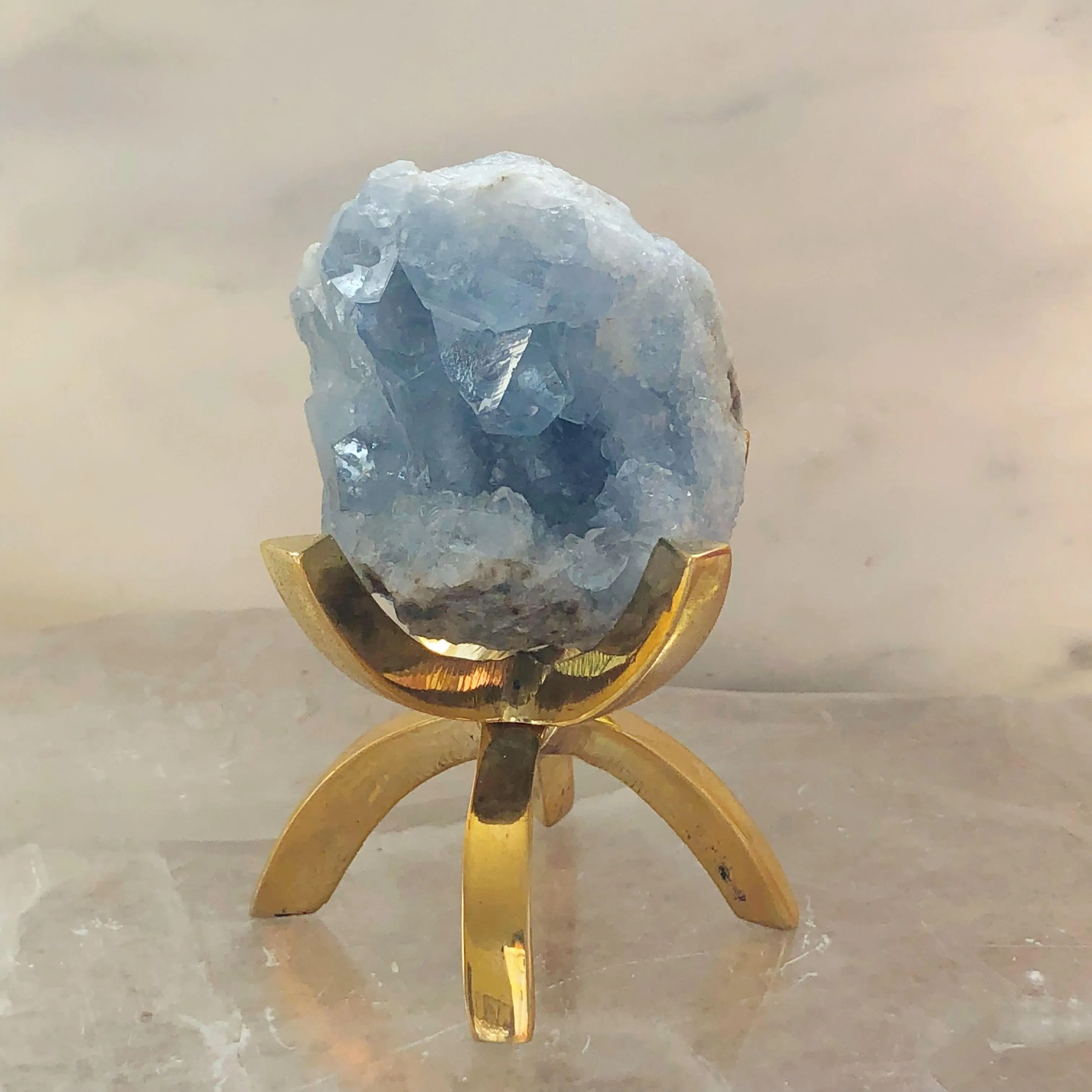 Celestite with Brass Stand