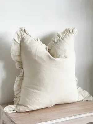 Cream Luxury Linen Ruffled Edge Cushion Cover - 55cm x 55cm