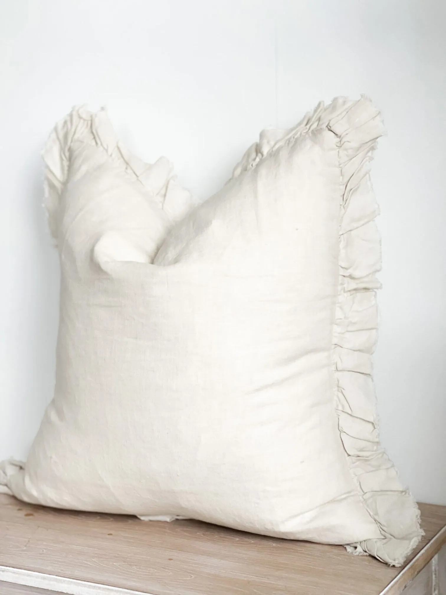 Cream Luxury Linen Ruffled Edge Cushion Cover - 55cm x 55cm