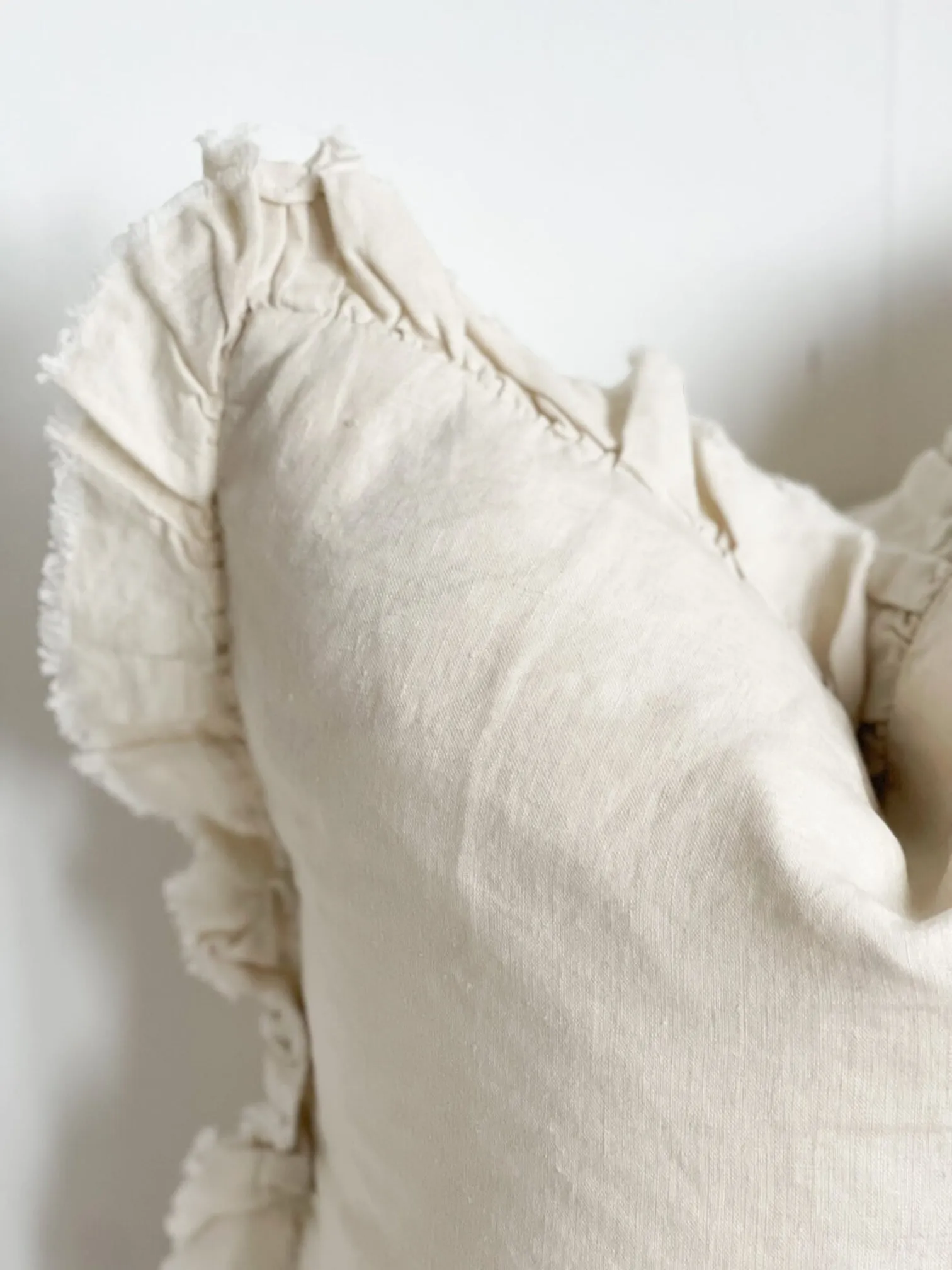 Cream Luxury Linen Ruffled Edge Cushion Cover - 55cm x 55cm