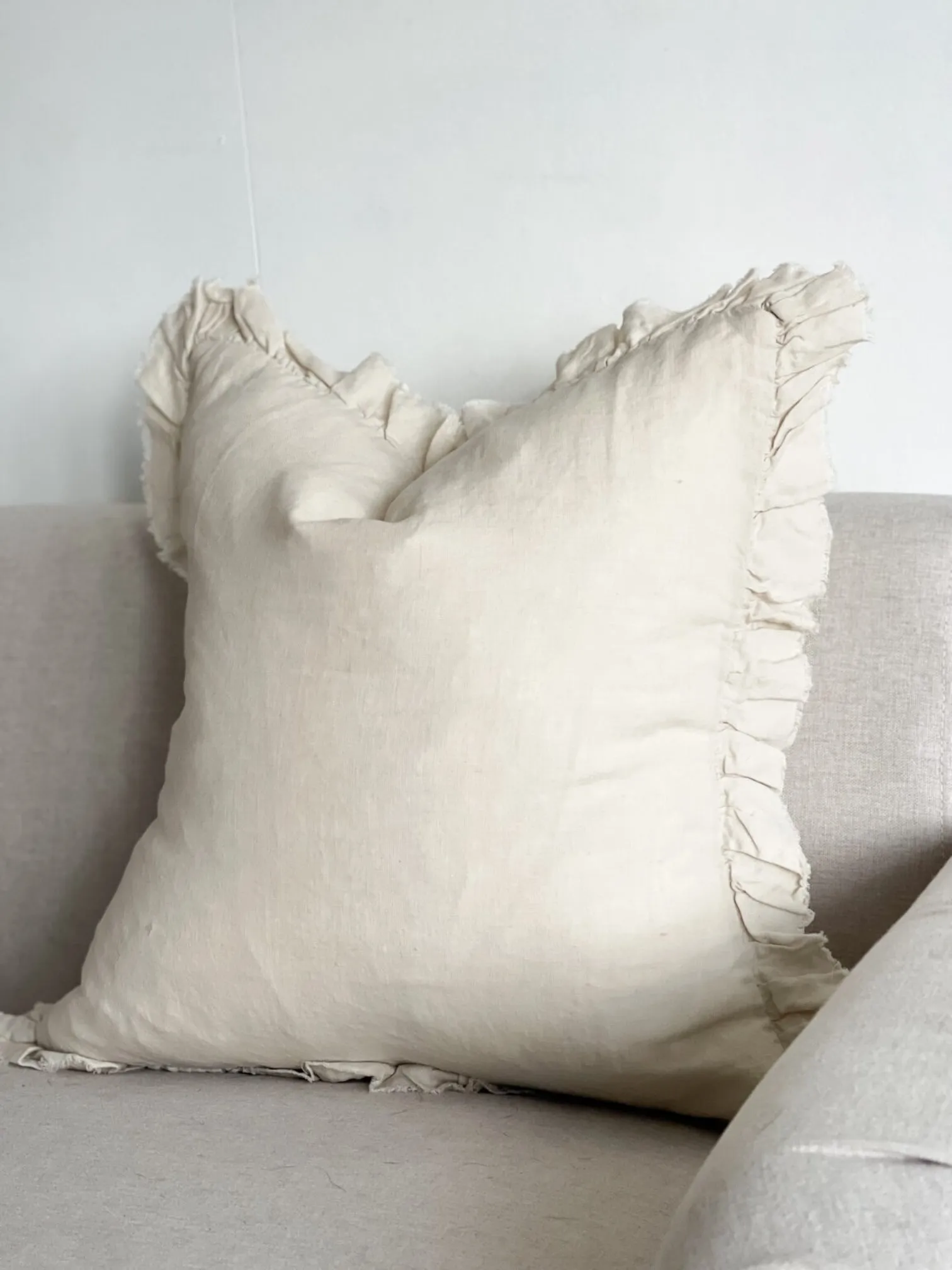 Cream Luxury Linen Ruffled Edge Cushion Cover - 55cm x 55cm