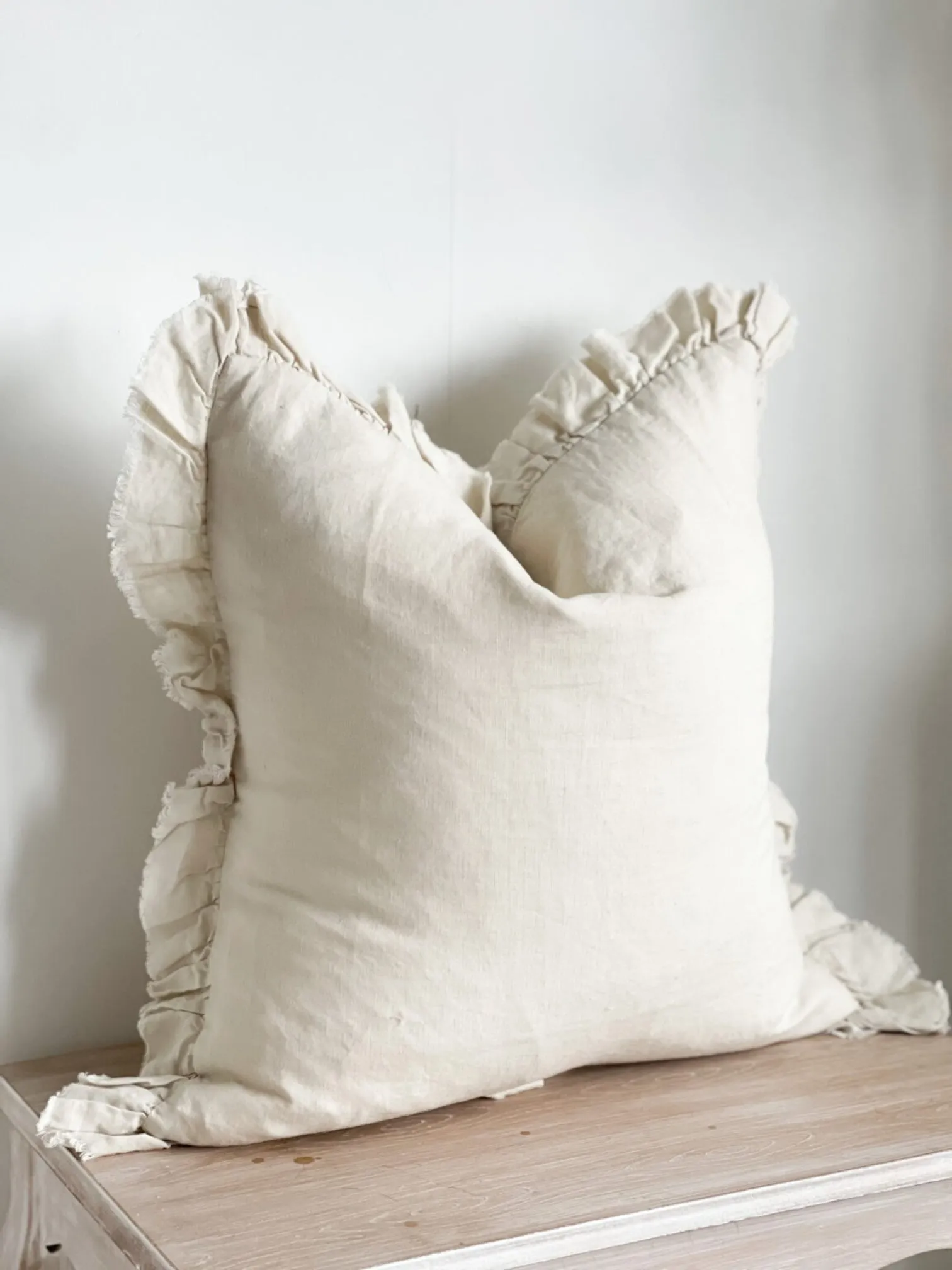 Cream Luxury Linen Ruffled Edge Cushion Cover - 55cm x 55cm