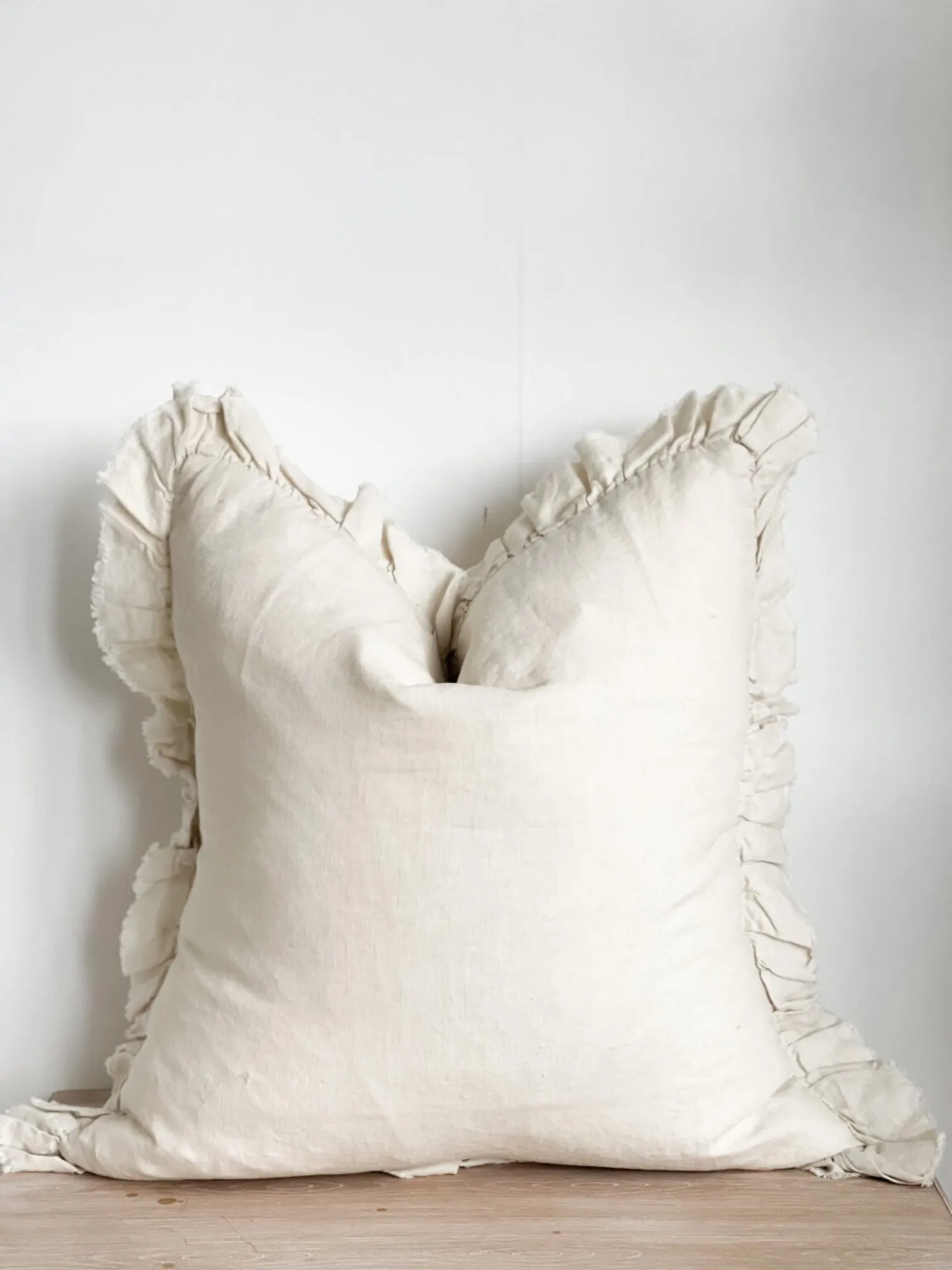 Cream Luxury Linen Ruffled Edge Cushion Cover - 55cm x 55cm