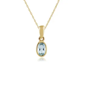 Damen 375 Gold 9ct Gelbgold Ovaler Aquamarin Classic Blende Set Halskette Blau 45cm