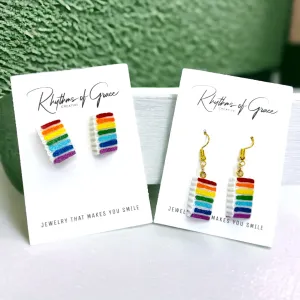Doberge Cale Earrings - Doberge Earrings, Birthday Earrings, Handmade Jewelry, Rainbow Earrings, Food Earrings, Cake Earrings, Rainbow Accessories, Rainbow Doberge