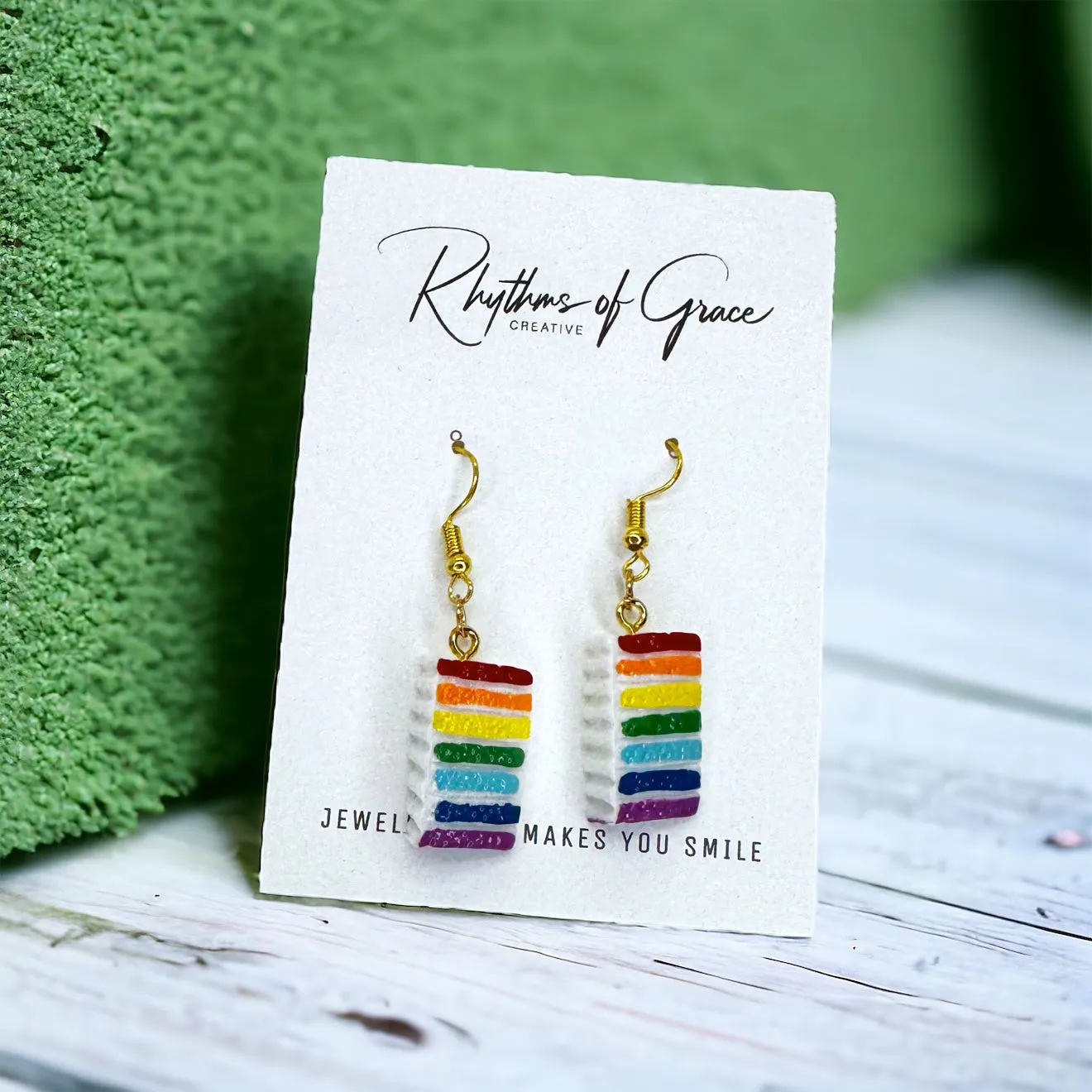 Doberge Cale Earrings - Doberge Earrings, Birthday Earrings, Handmade Jewelry, Rainbow Earrings, Food Earrings, Cake Earrings, Rainbow Accessories, Rainbow Doberge
