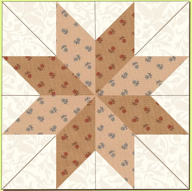 Eight Point Star - 6465, No"Y" seams  (12" finished block) - Mat included