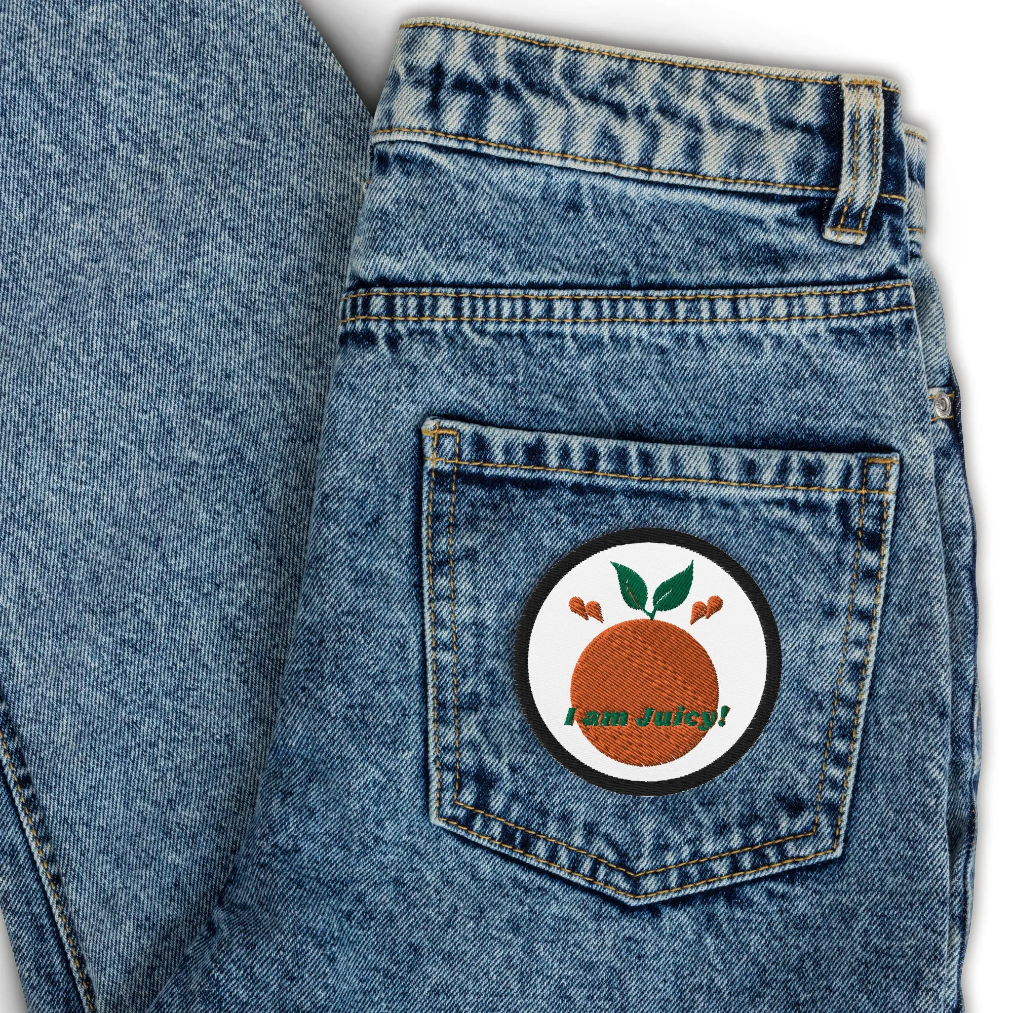 Embroidered Orange Patch That States I am Juicy!
