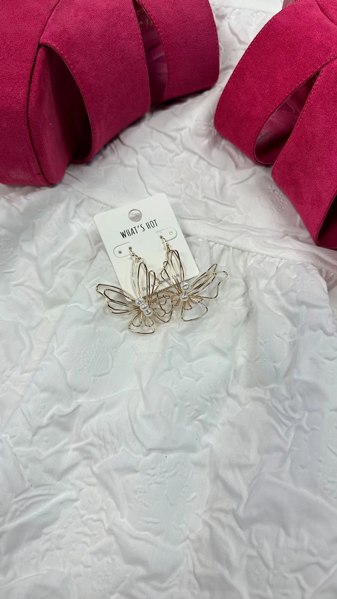 Gold Wired Butterfly with Pearls 1.5" Earring