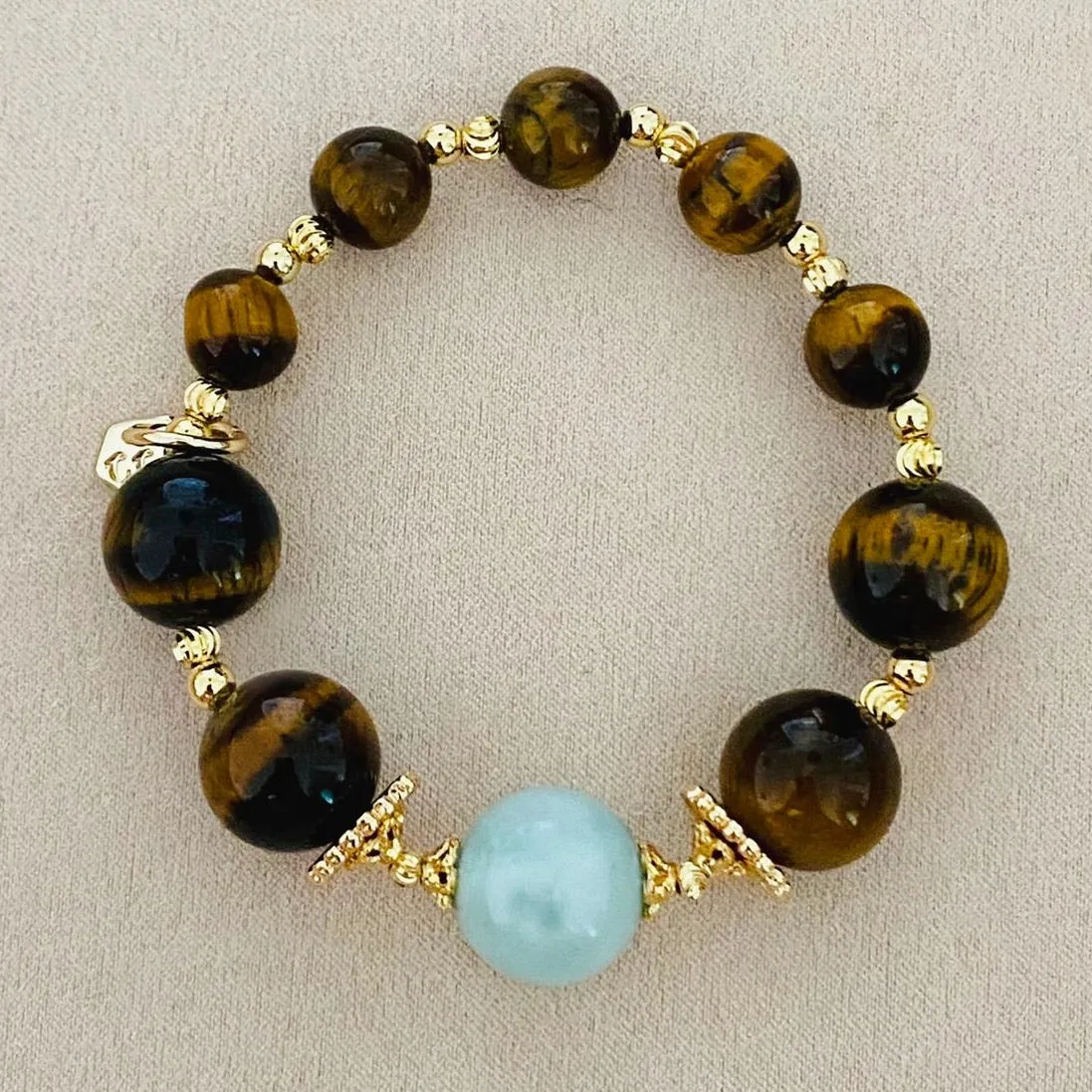 Green Angelite & Golden Tigereye Bracelet