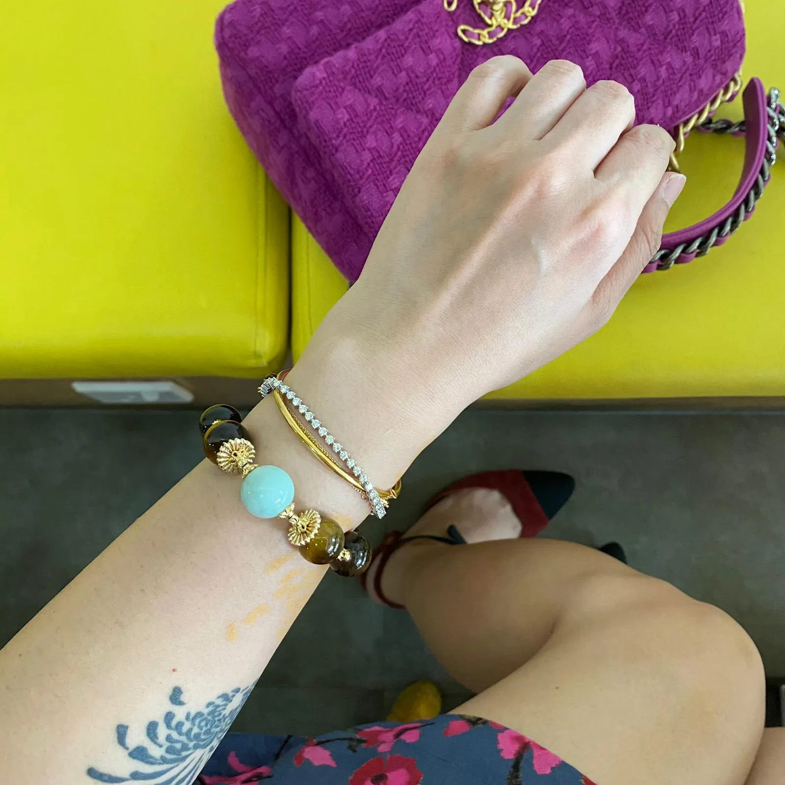Green Angelite & Golden Tigereye Bracelet