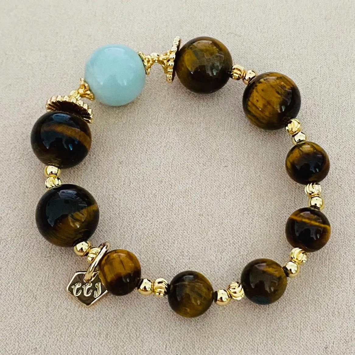 Green Angelite & Golden Tigereye Bracelet