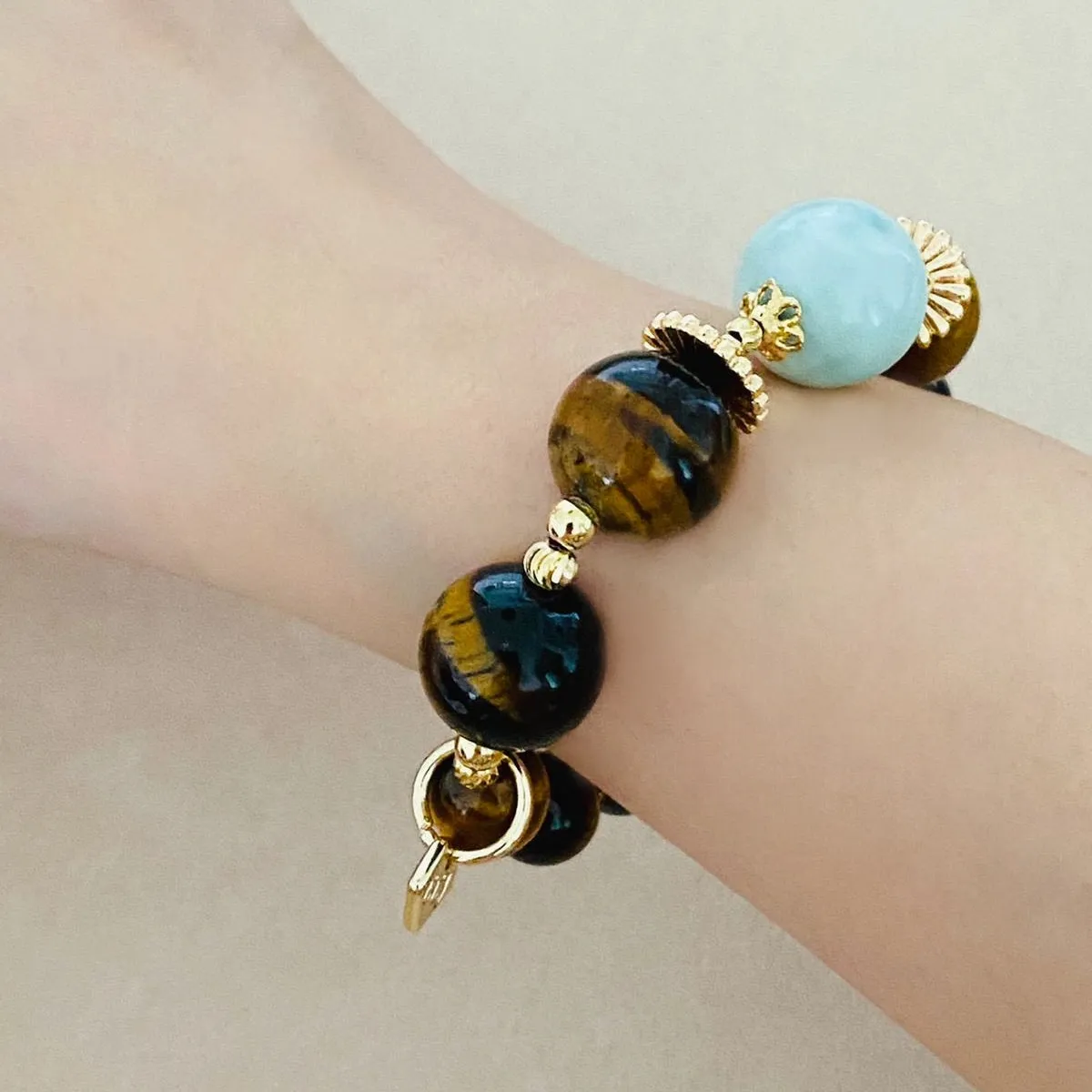 Green Angelite & Golden Tigereye Bracelet