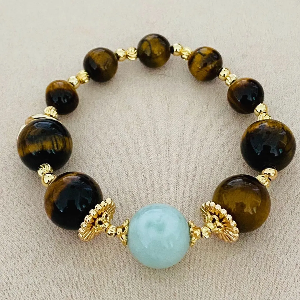 Green Angelite & Golden Tigereye Bracelet