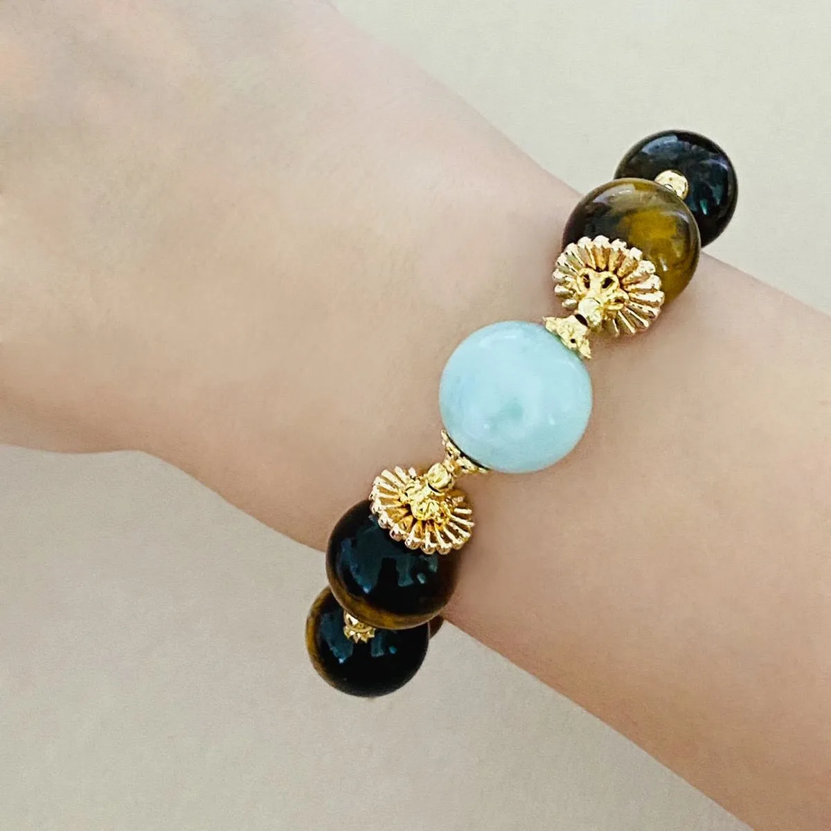 Green Angelite & Golden Tigereye Bracelet