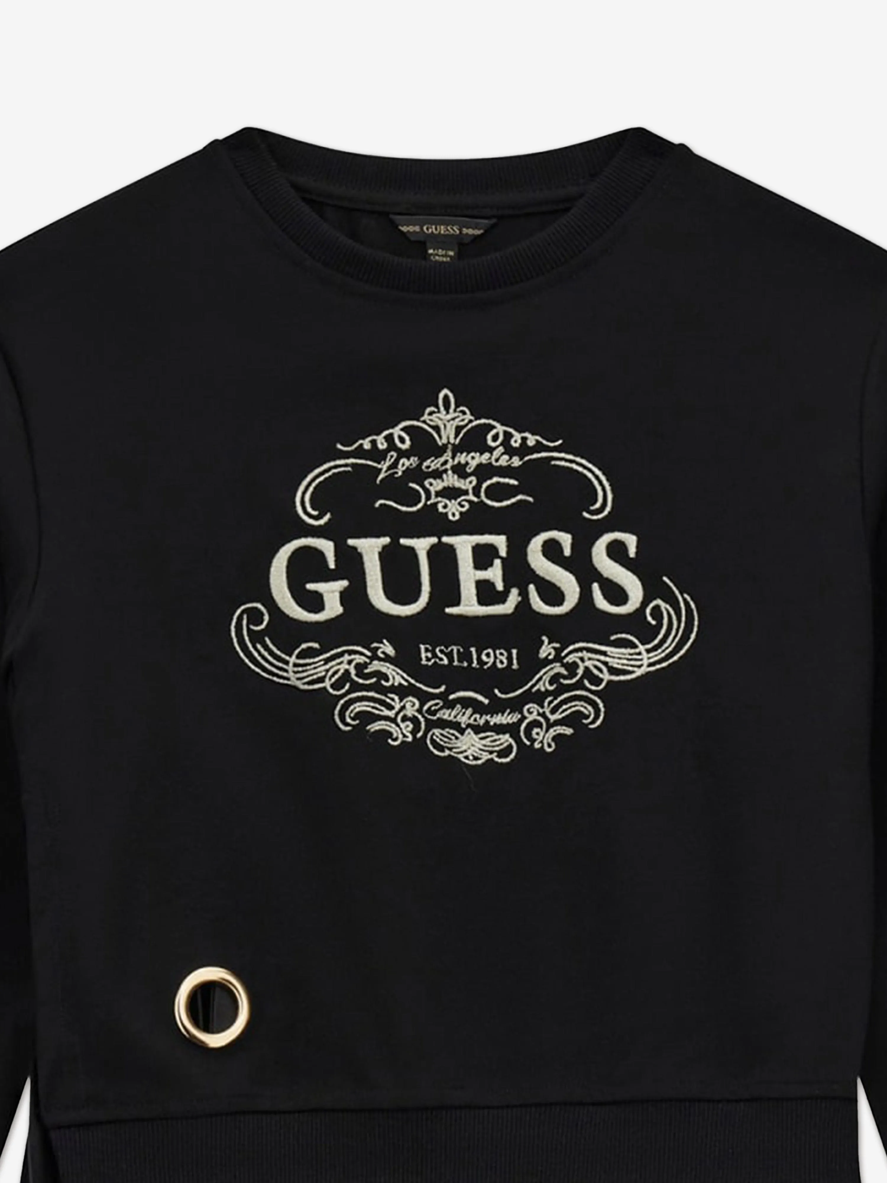 Guess Girls Mixed Fabric Pleated Dress in Black