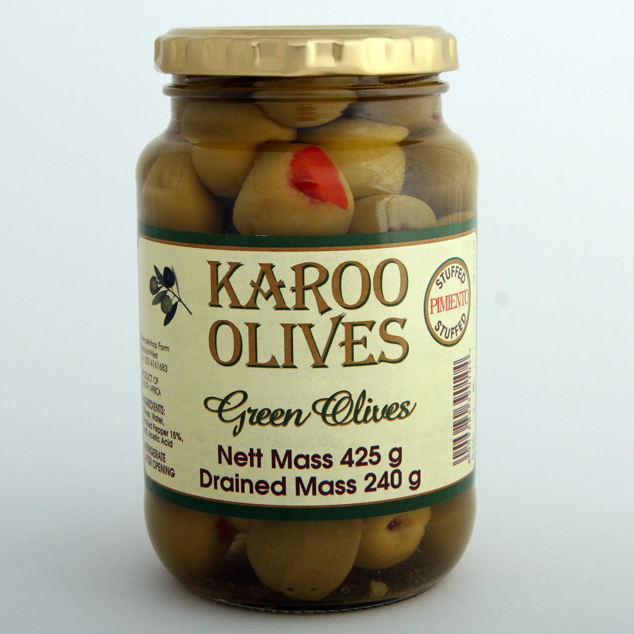 Karoo Green Pimiento Stuffed Olives 425g