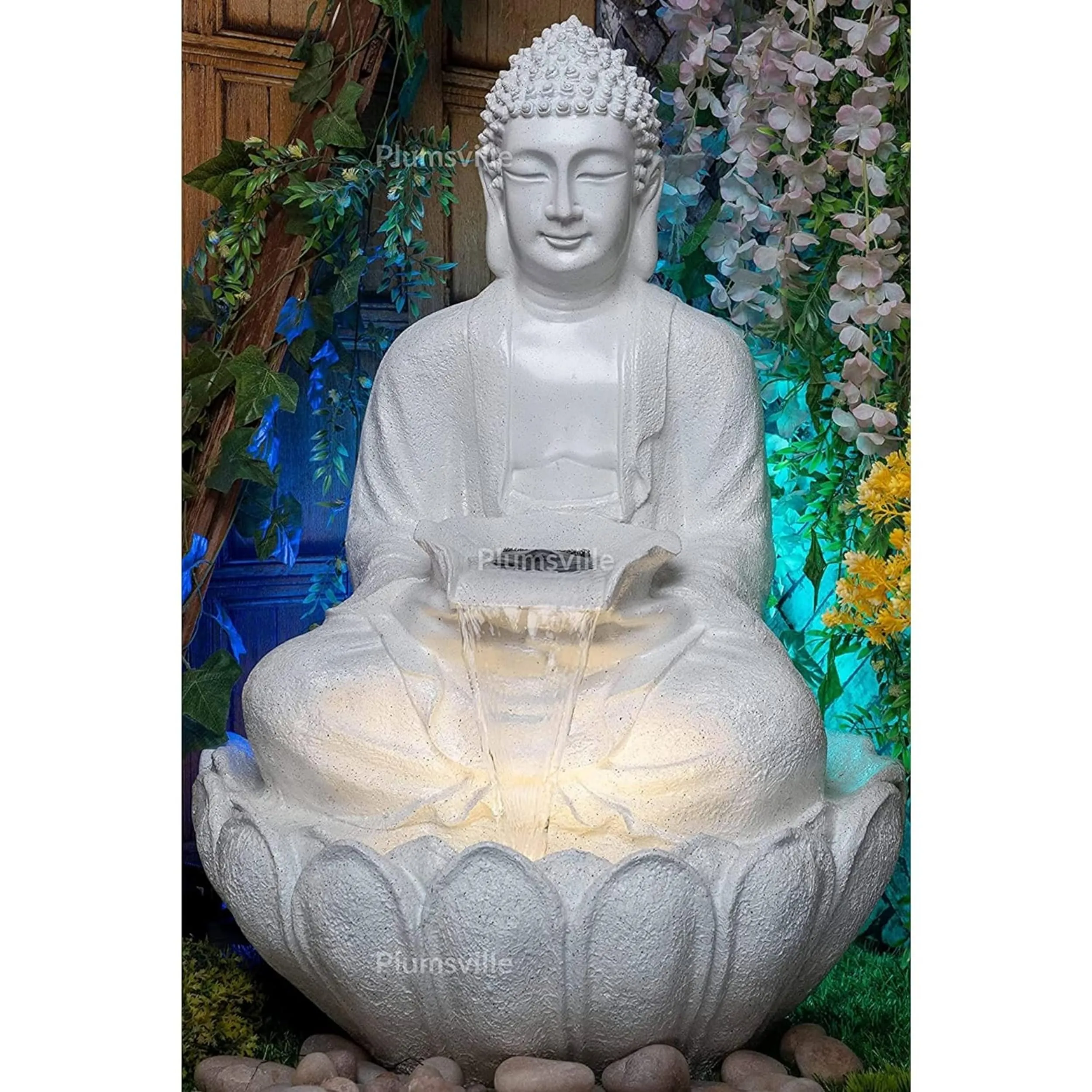 Lotus Buddha Water Fountain for Home, Office, Garden Large Size Water Fountain Items for Living Room | Bedroom | (Pure White)