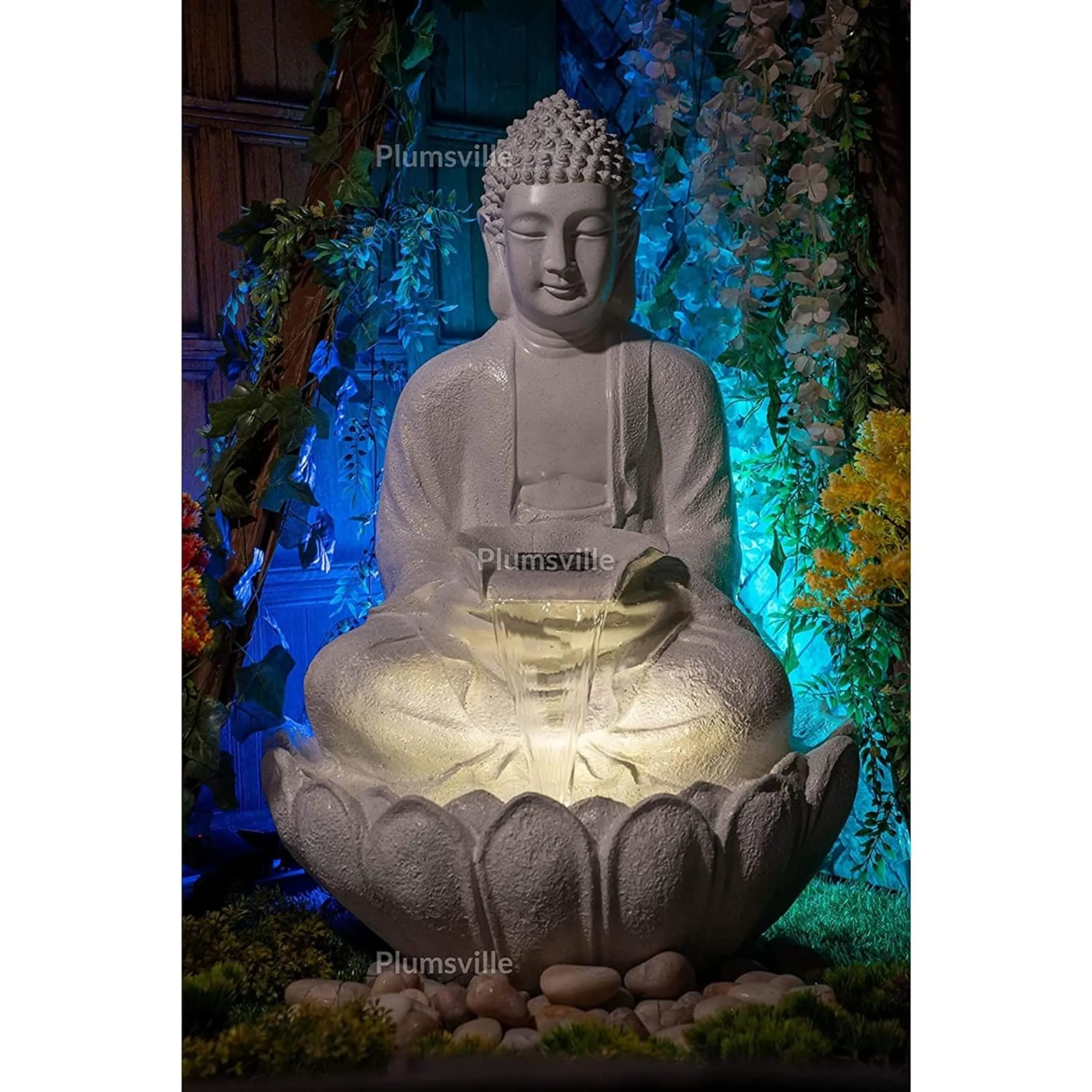 Lotus Buddha Water Fountain for Home, Office, Garden Large Size Water Fountain Items for Living Room | Bedroom | (Pure White)