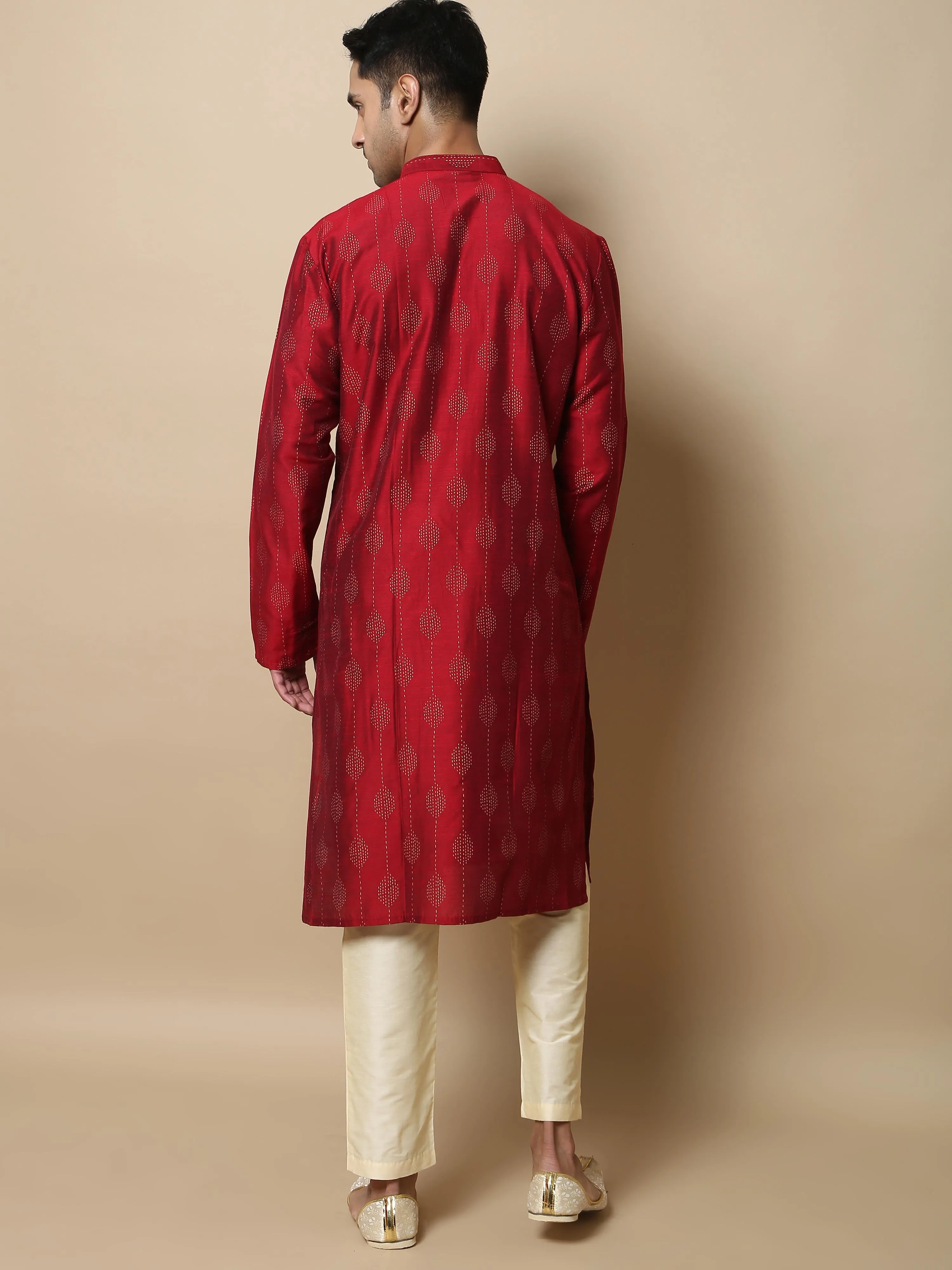 Maroon with Gold Print Long Kurta