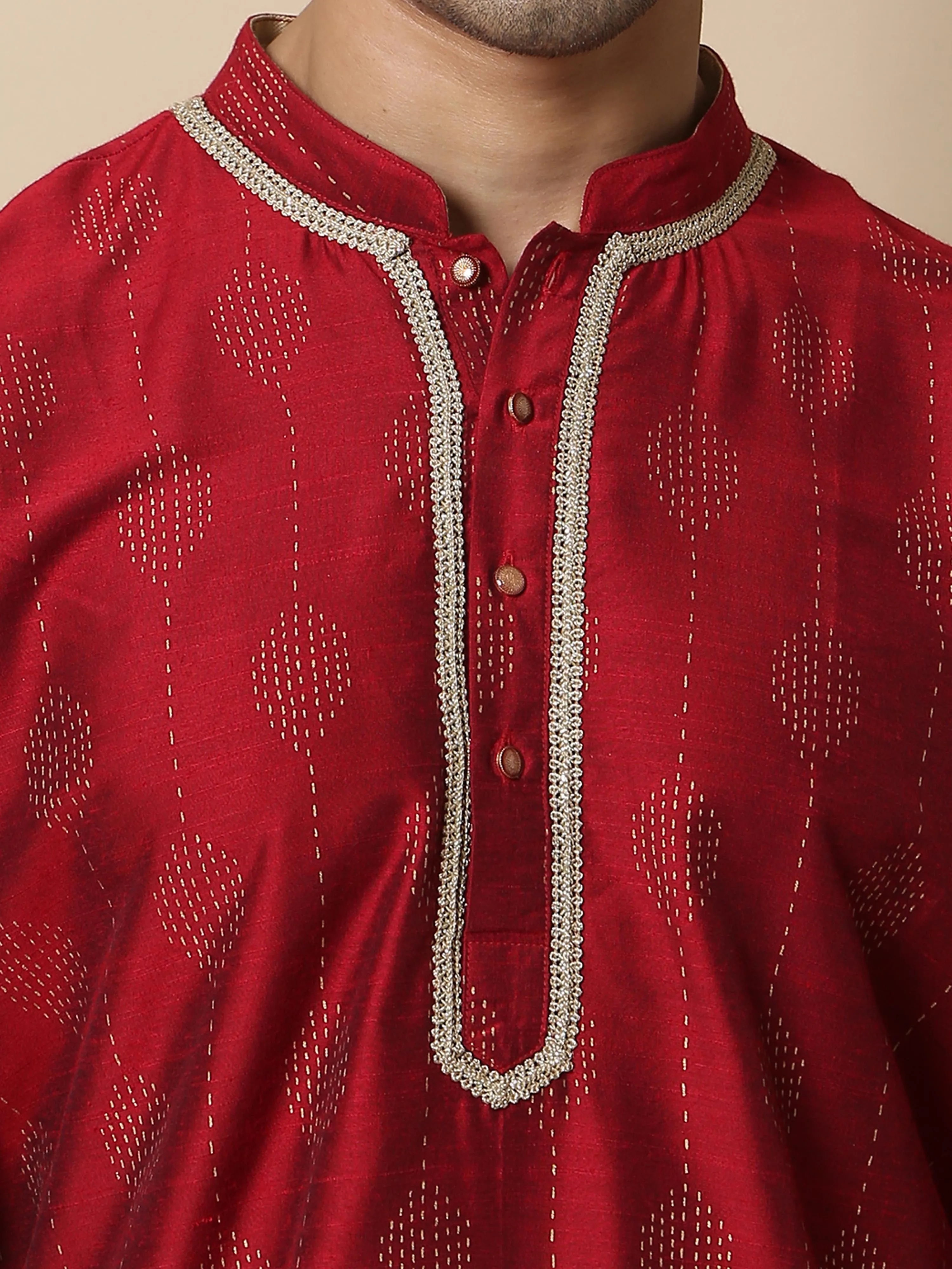 Maroon with Gold Print Long Kurta