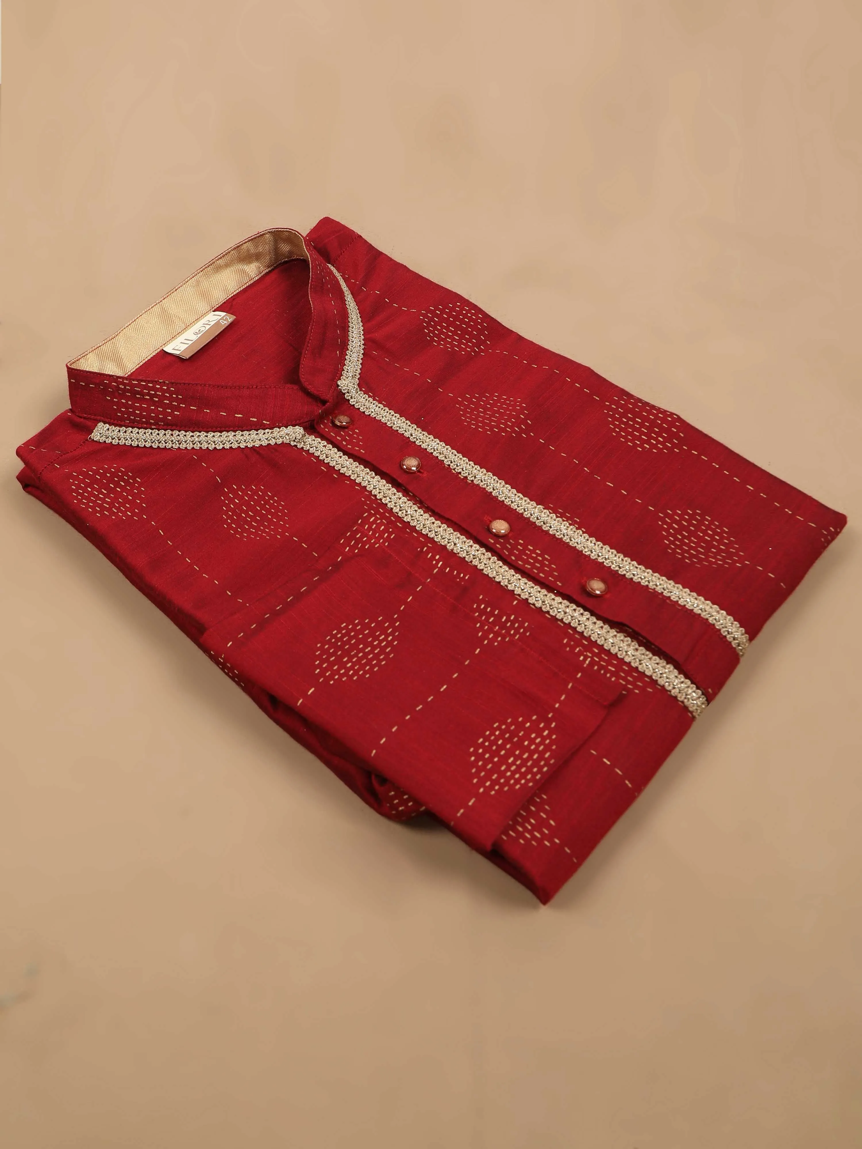 Maroon with Gold Print Long Kurta