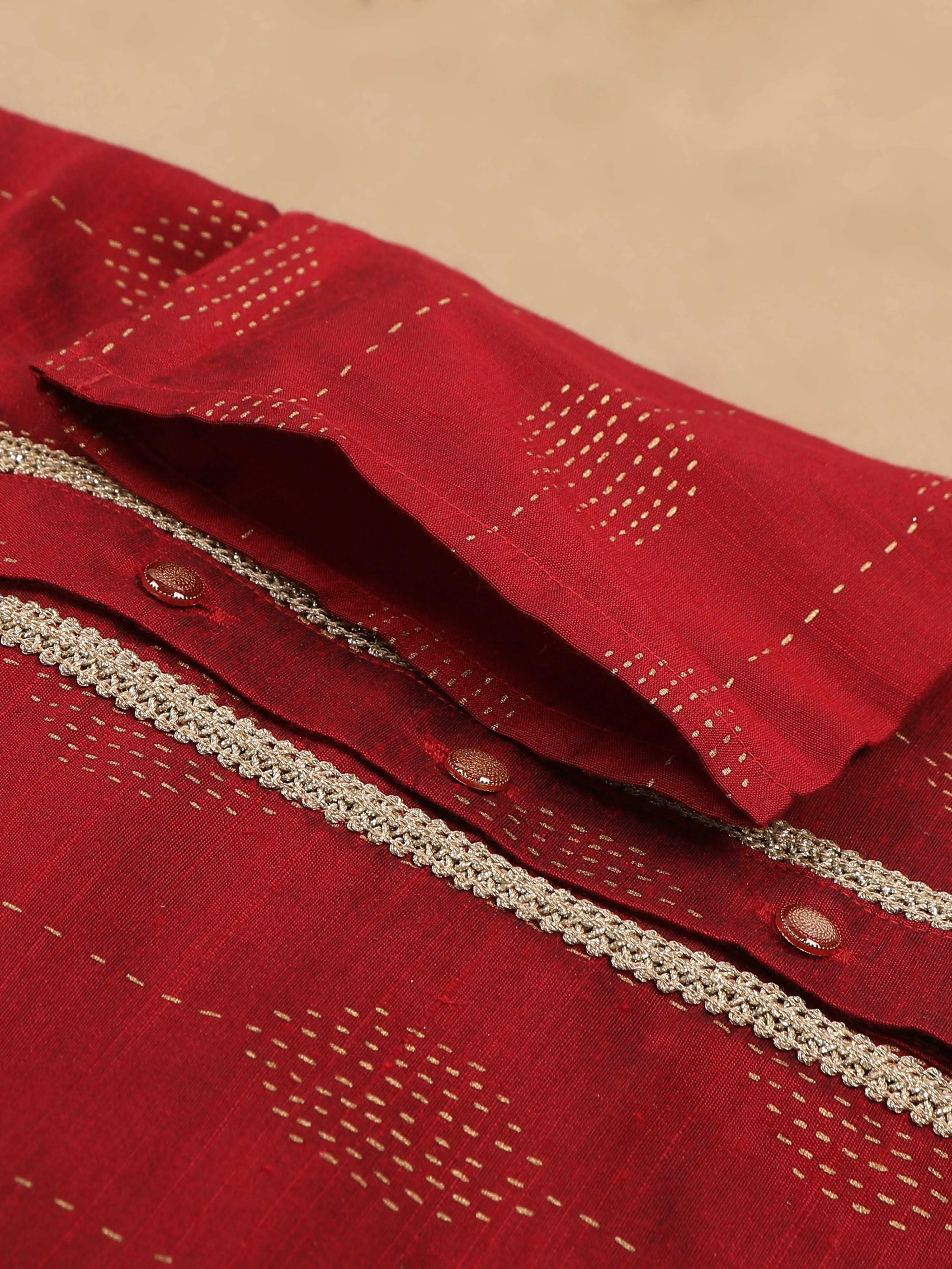 Maroon with Gold Print Long Kurta