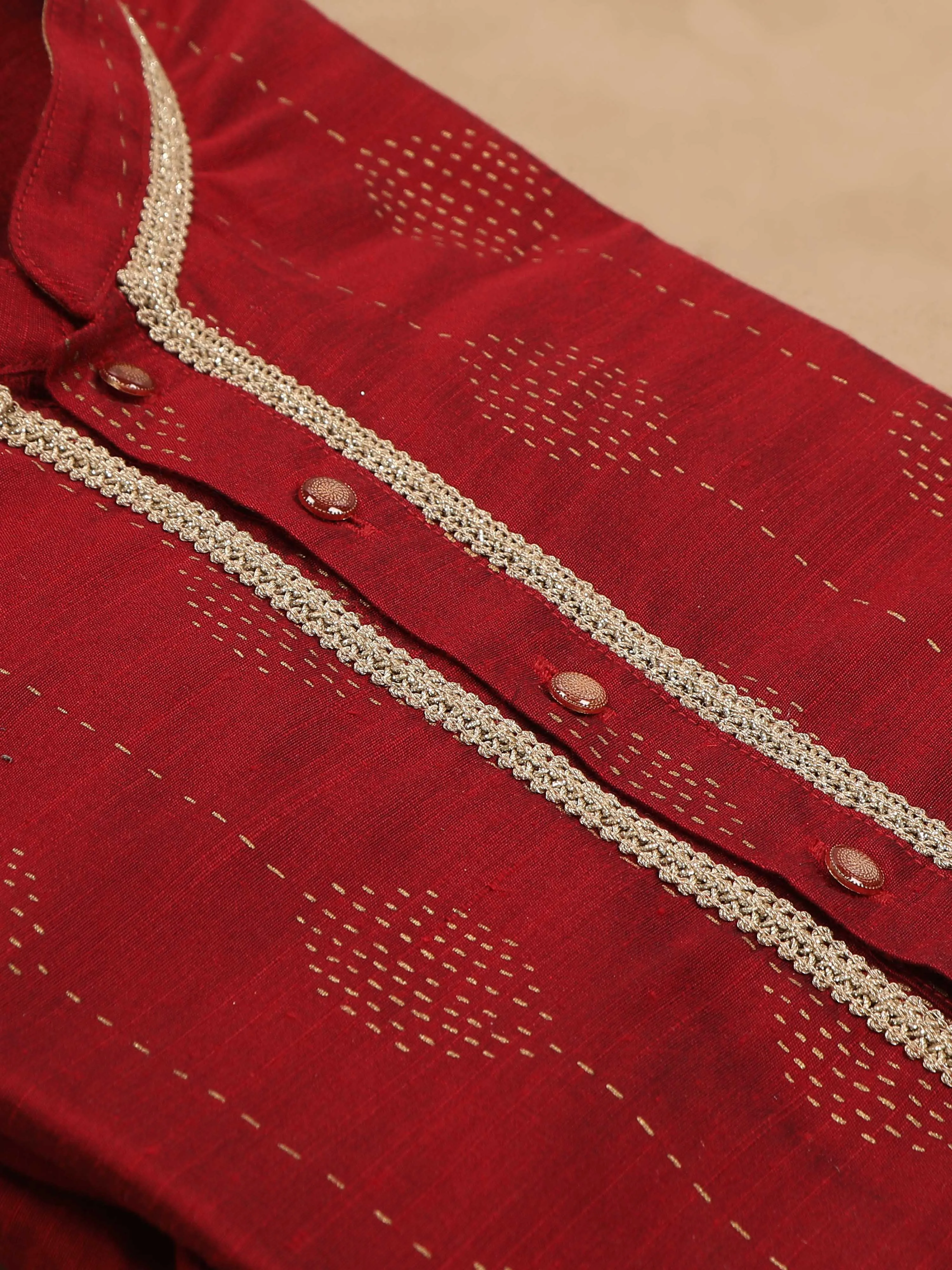 Maroon with Gold Print Long Kurta