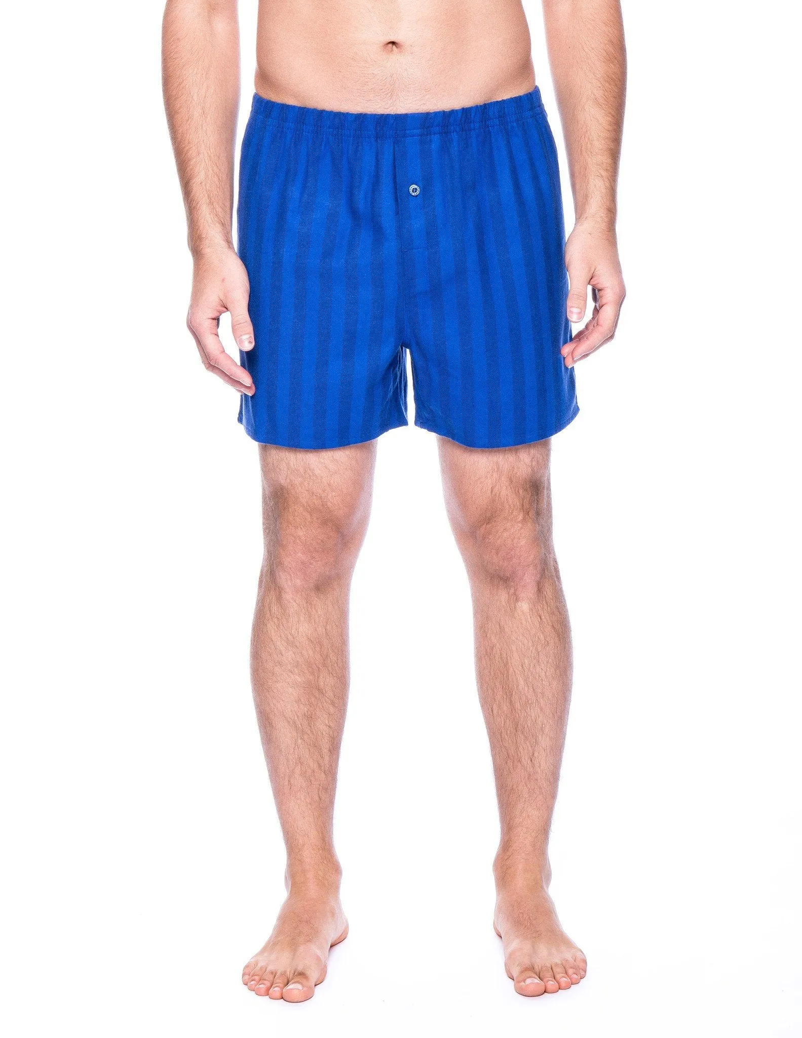 Men's 100% Cotton Flannel Boxers - 2 Pack - Stripes Tonal Blue/Black-Grey