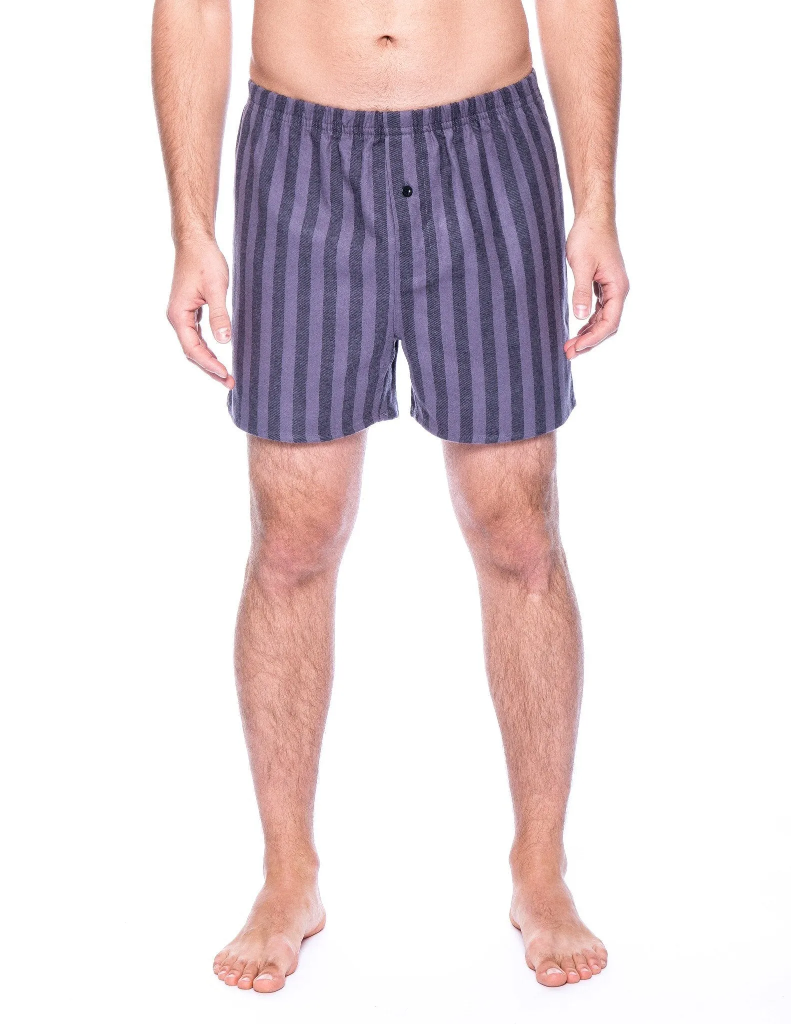 Men's 100% Cotton Flannel Boxers - 2 Pack - Stripes Tonal Blue/Black-Grey