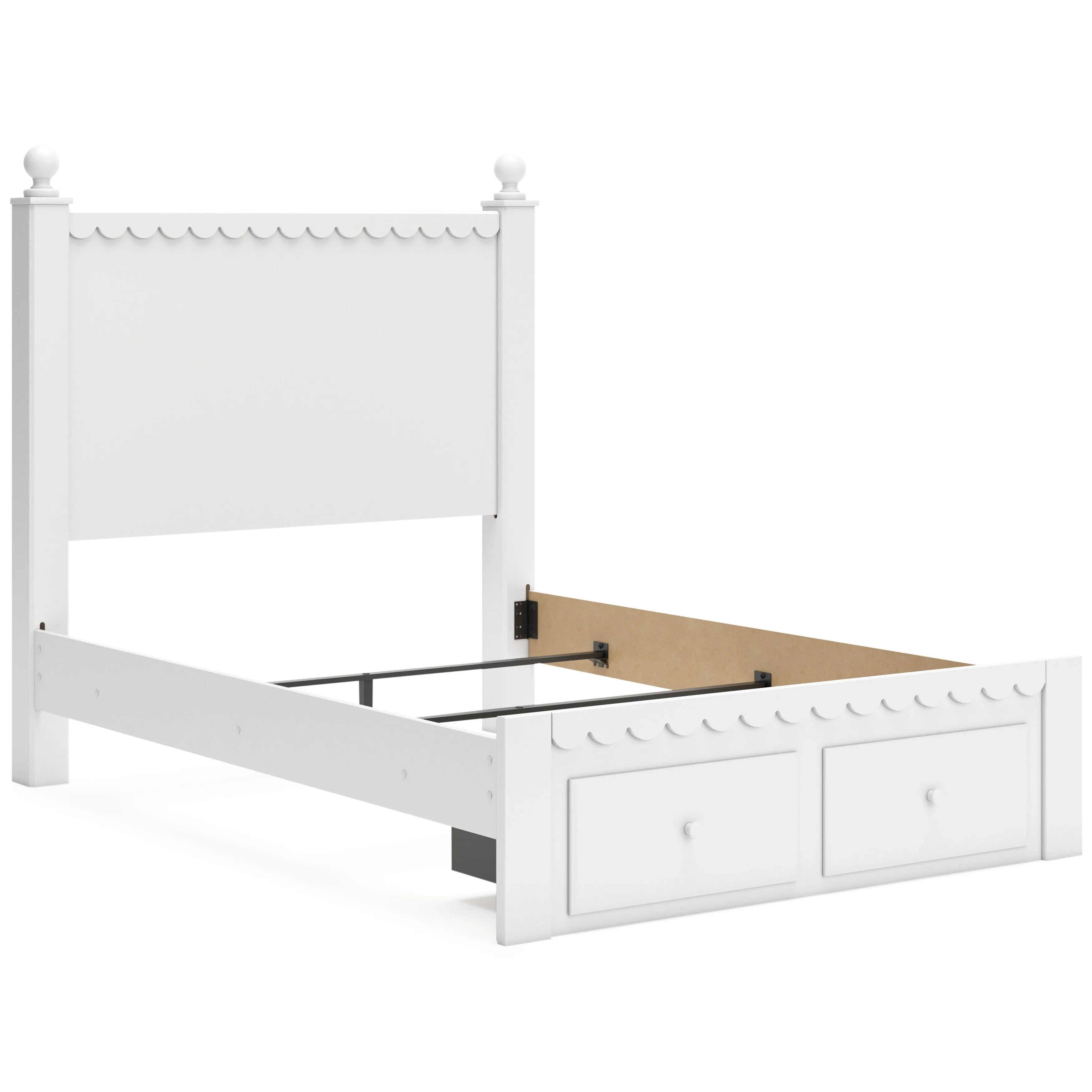 Mollviney Full Panel Storage Bed with Mirrored Dresser and Chest in White
