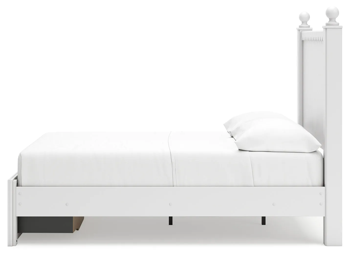 Mollviney Full Panel Storage Bed with Mirrored Dresser and Chest in White