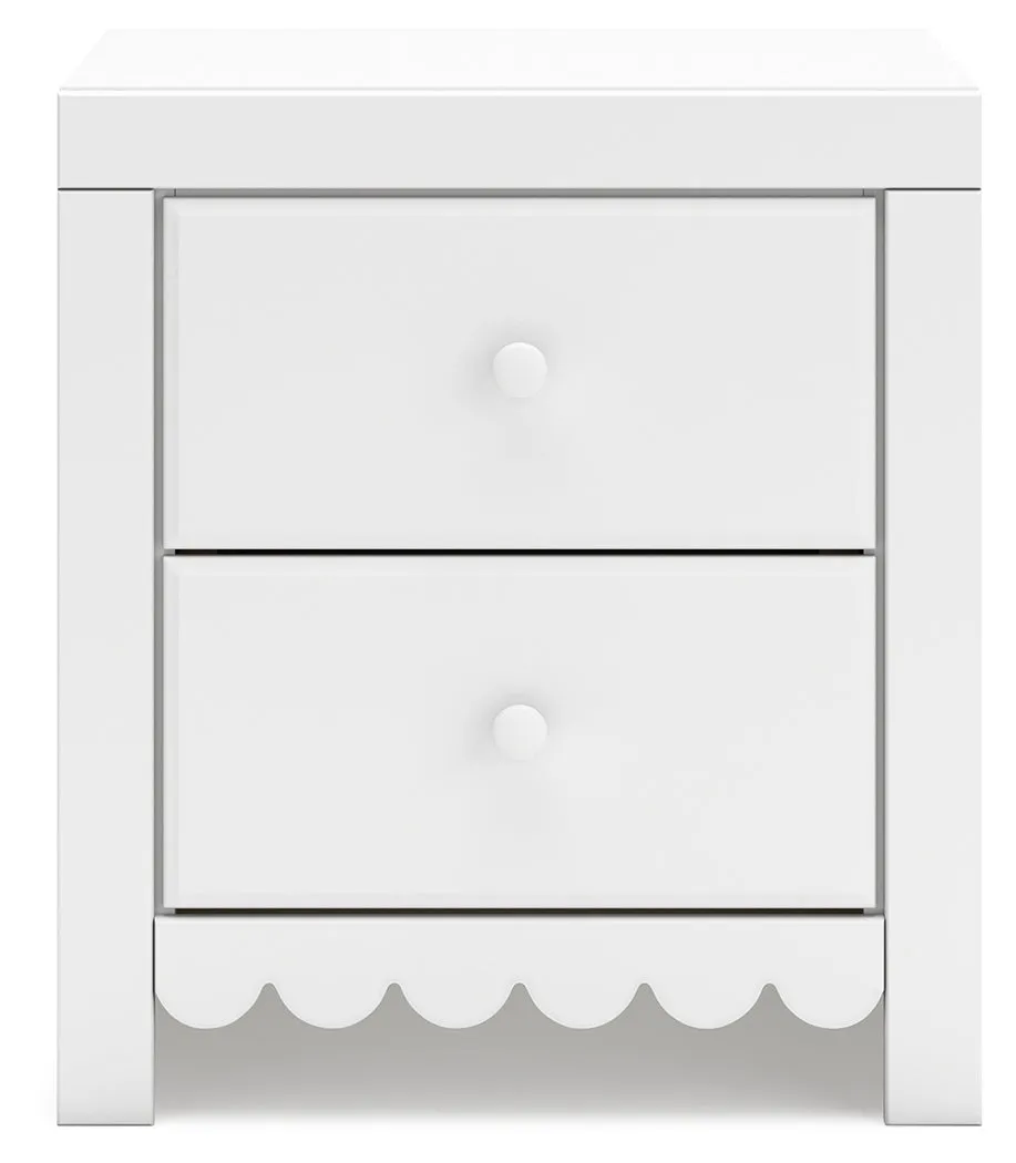 Mollviney Full Panel Storage Bed with Mirrored Dresser and Chest in White