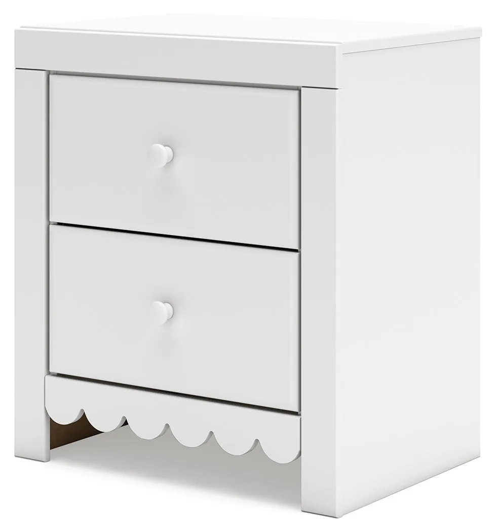 Mollviney Full Panel Storage Bed with Mirrored Dresser and Chest in White
