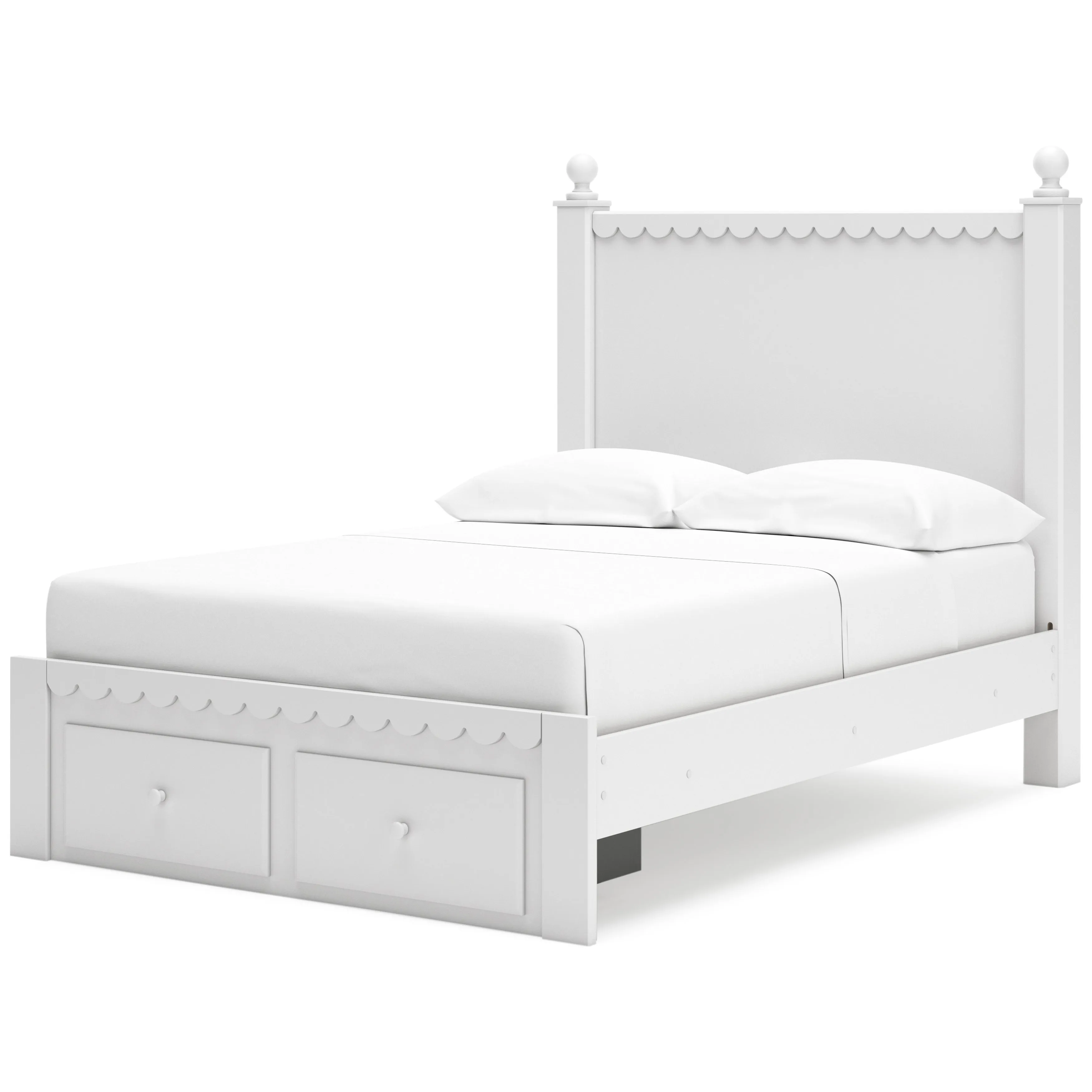 Mollviney Full Panel Storage Bed with Mirrored Dresser and Chest in White