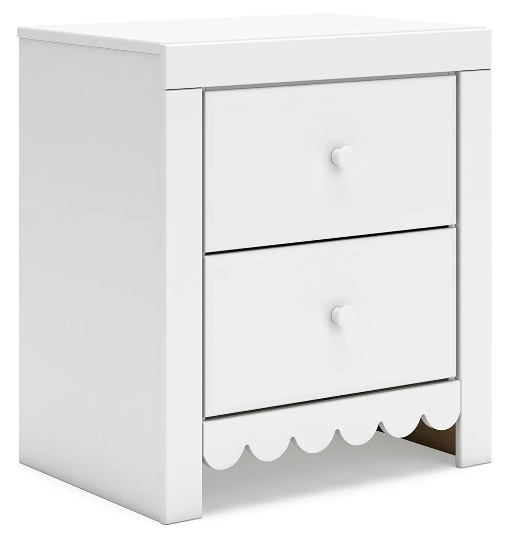 Mollviney Full Panel Storage Bed with Mirrored Dresser and Chest in White
