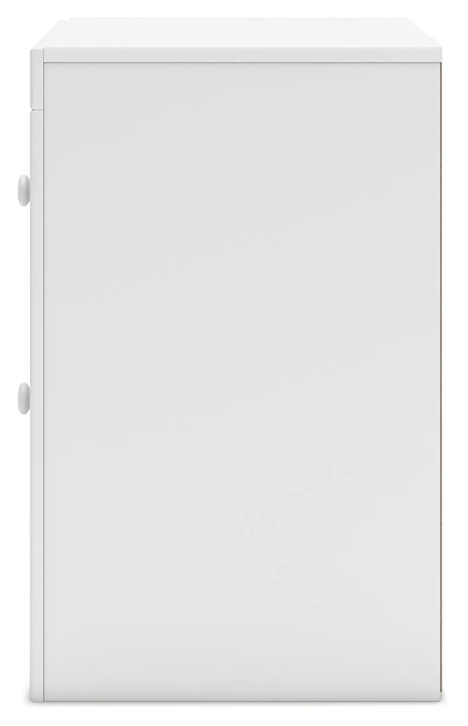 Mollviney Full Panel Storage Bed with Mirrored Dresser and Chest in White