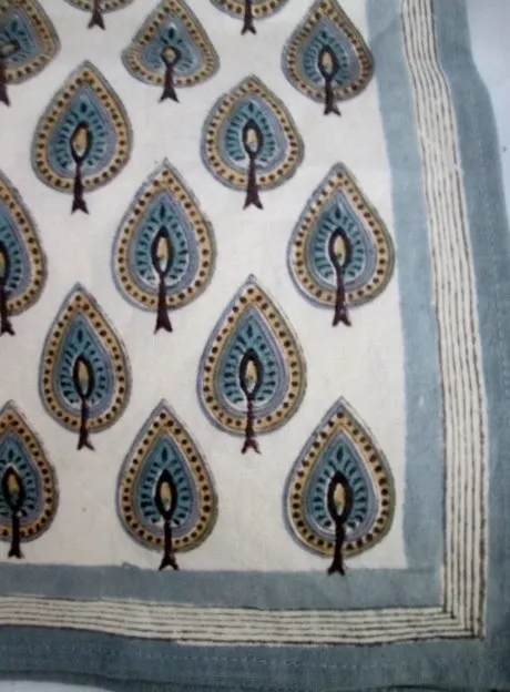 NEW Set ANOKHI 43X43 PRINTED CLOTH NAPKIN Table Decor WHITE BLUE CYPRESS BOHO Entertaining