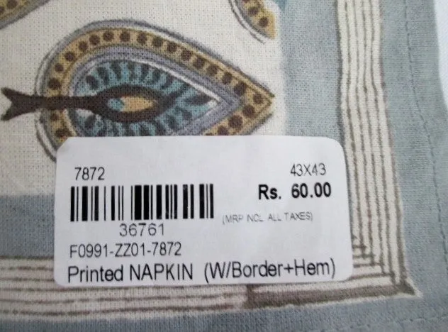 NEW Set ANOKHI 43X43 PRINTED CLOTH NAPKIN Table Decor WHITE BLUE CYPRESS BOHO Entertaining