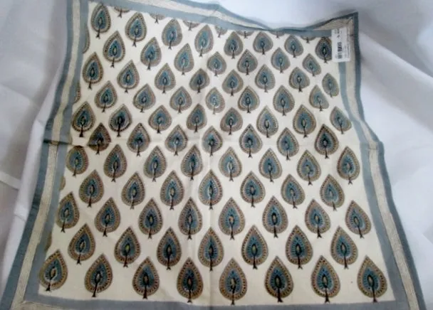 NEW Set ANOKHI 43X43 PRINTED CLOTH NAPKIN Table Decor WHITE BLUE CYPRESS BOHO Entertaining