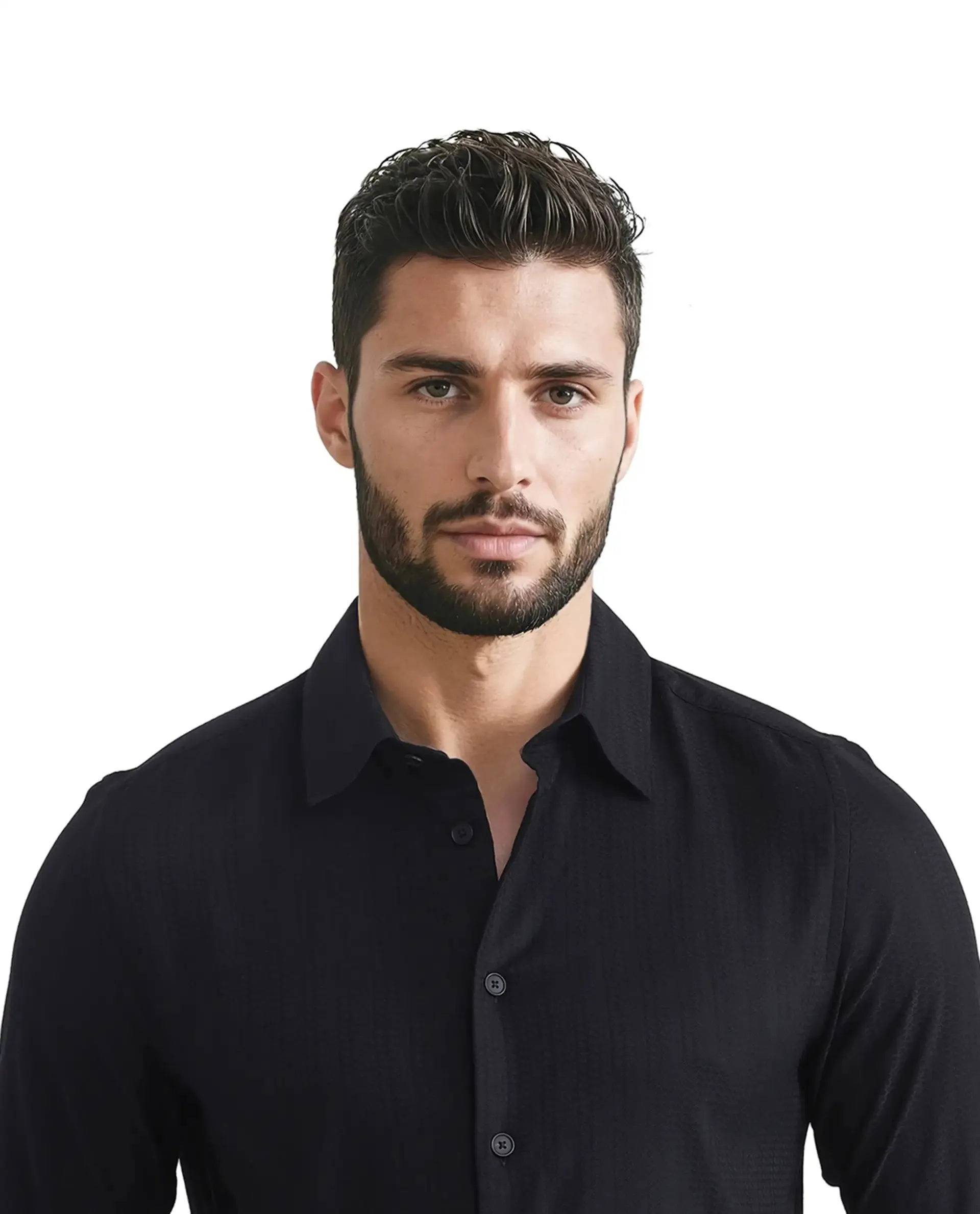 Rare Rabbit Men's Hon Black Cotton Fabric Full Sleeve Collared Neck Button Closure Printed Shirt