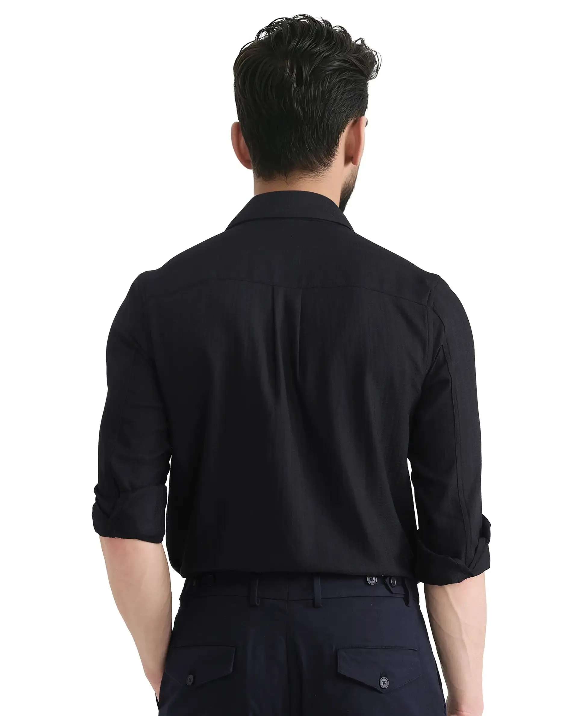 Rare Rabbit Men's Hon Black Cotton Fabric Full Sleeve Collared Neck Button Closure Printed Shirt