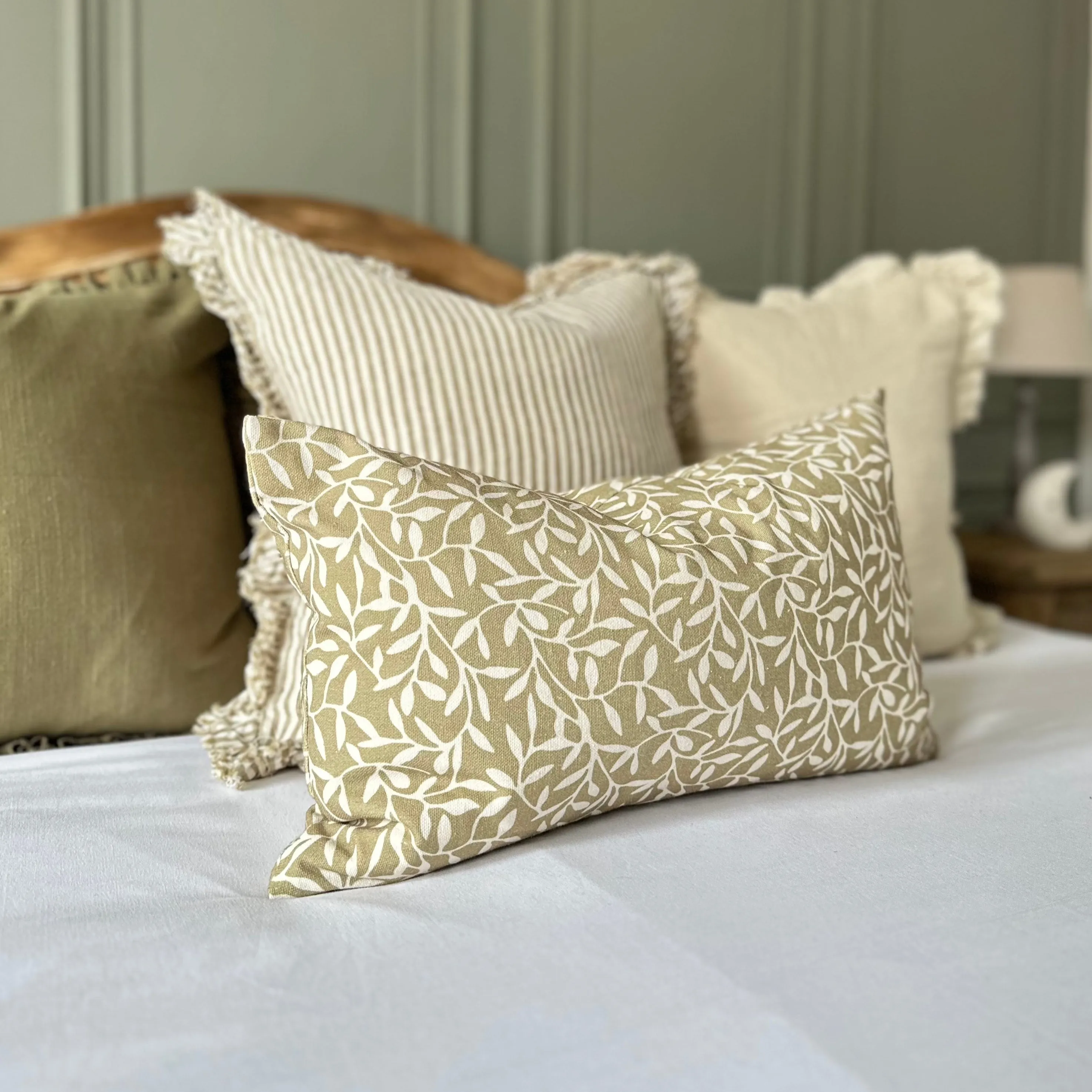 Rectangle Olive Leaf Print Cushion 50x30cm
