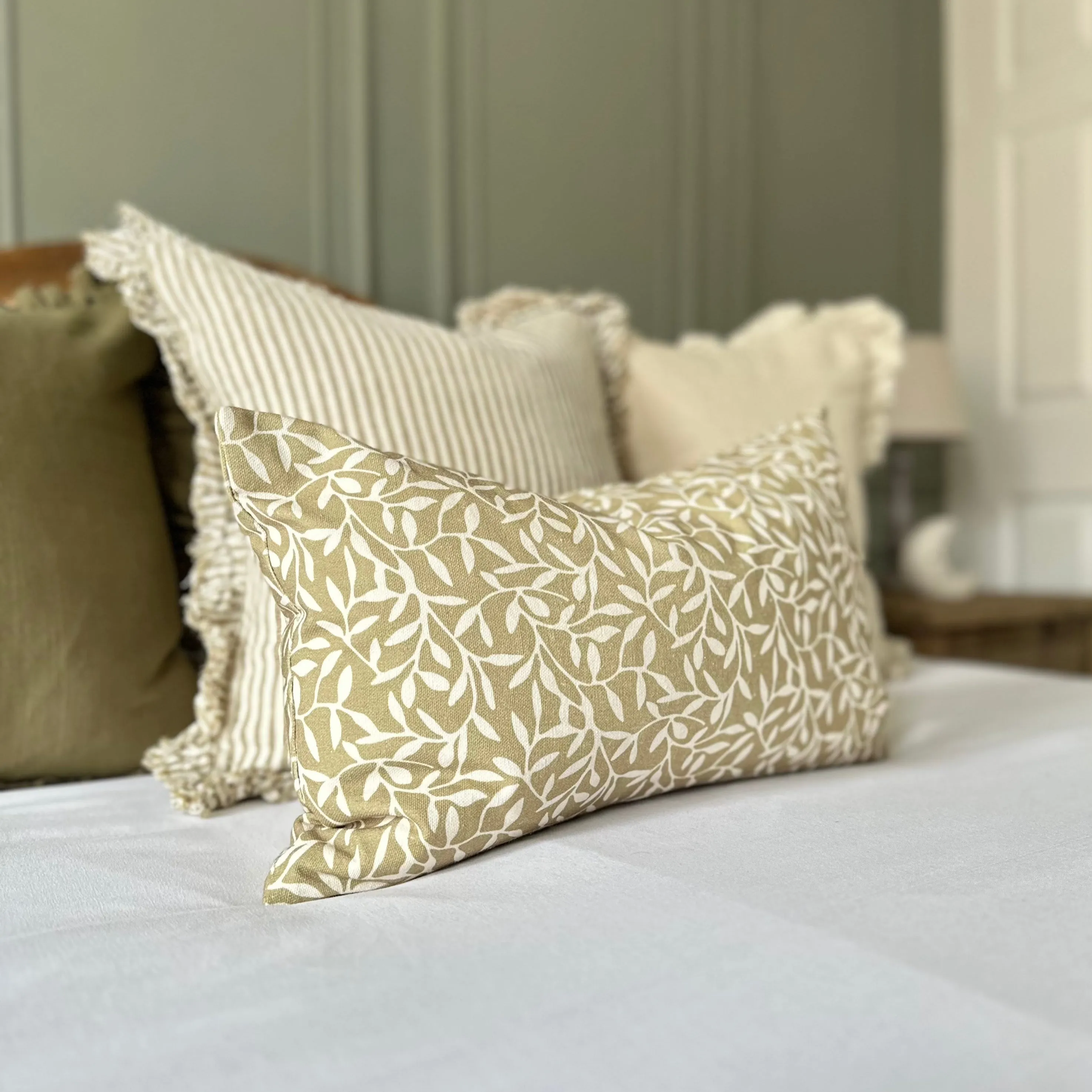 Rectangle Olive Leaf Print Cushion 50x30cm