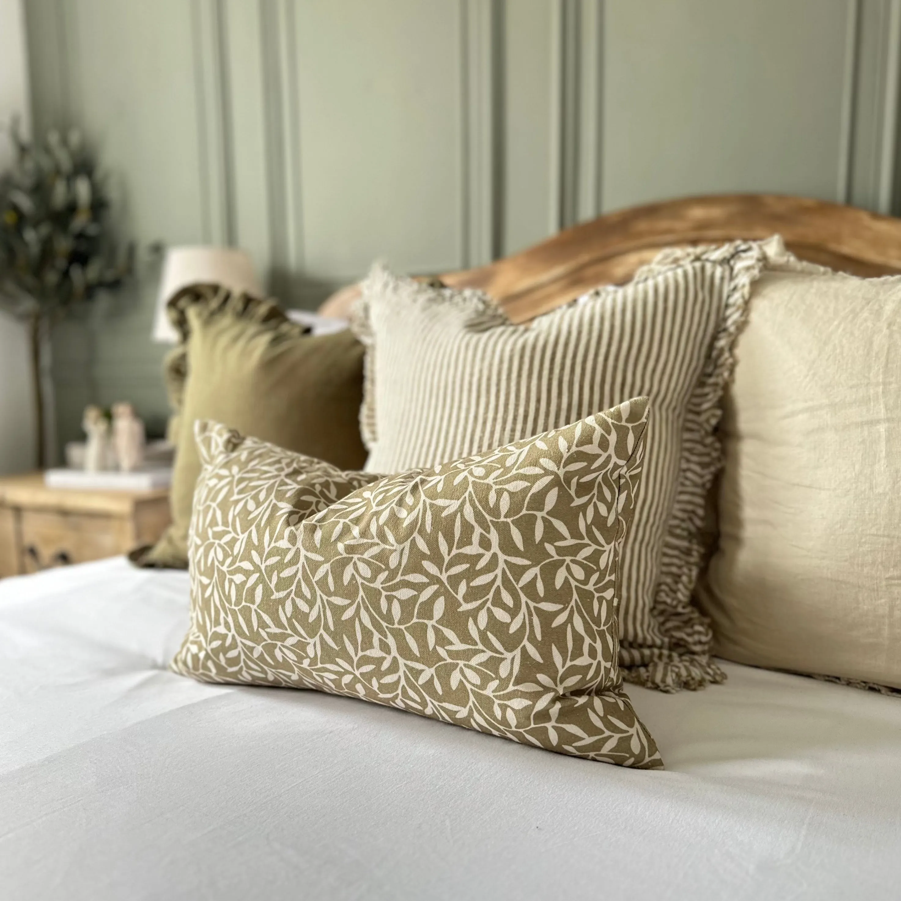 Rectangle Olive Leaf Print Cushion 50x30cm
