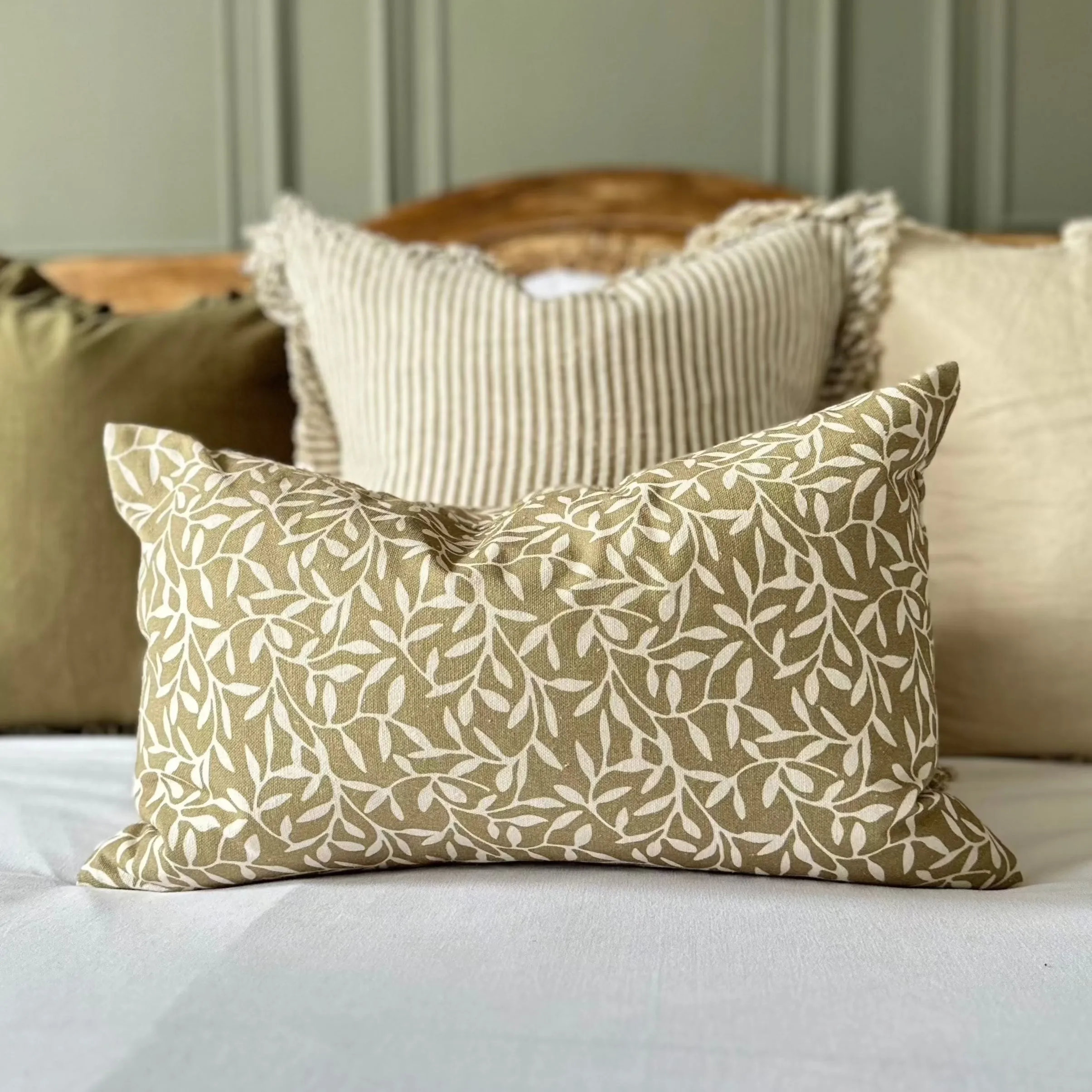 Rectangle Olive Leaf Print Cushion 50x30cm
